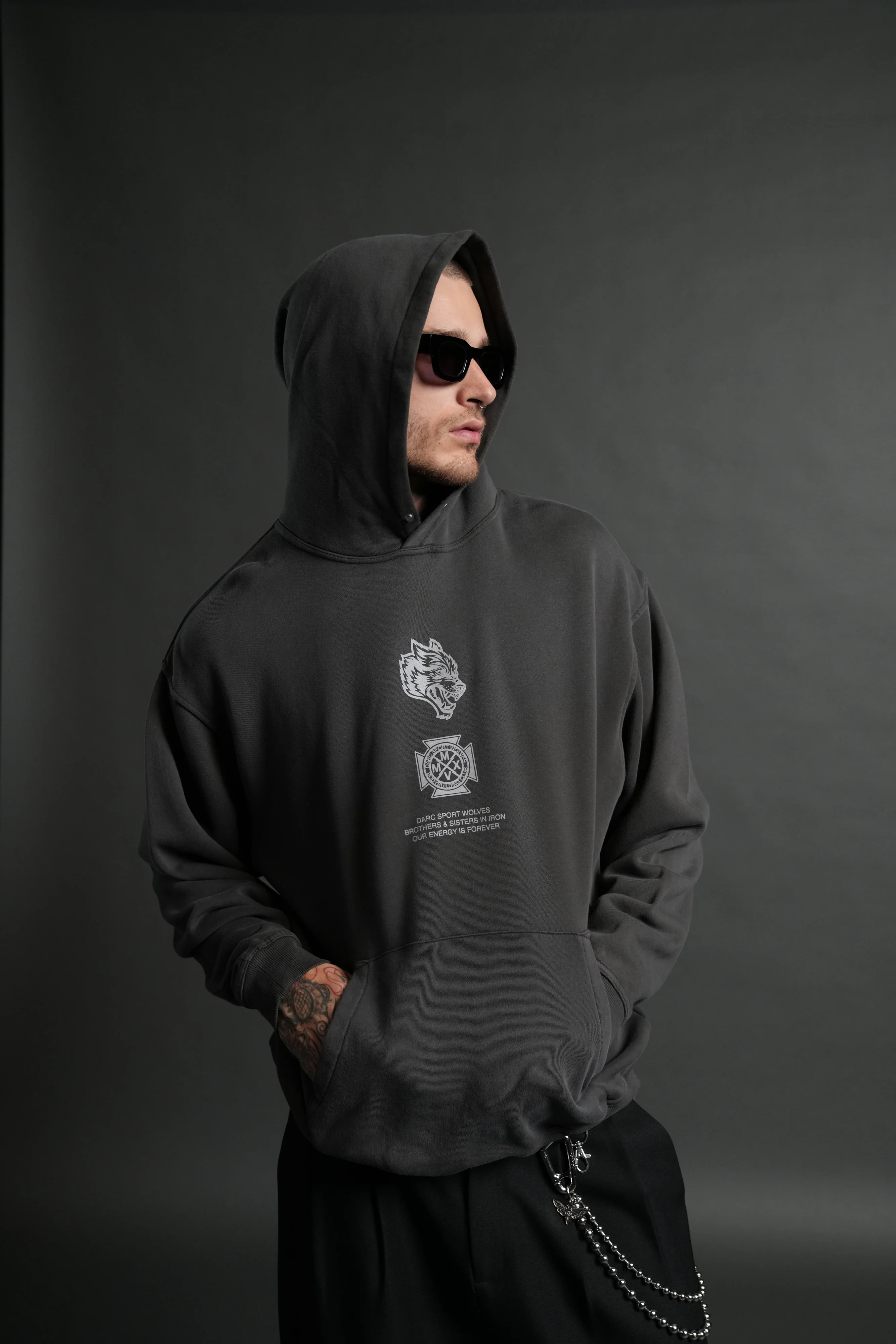 Ashes of the Dark V2 "Pierce" Hoodie in Wolf Gray Drift Wash - Image 2