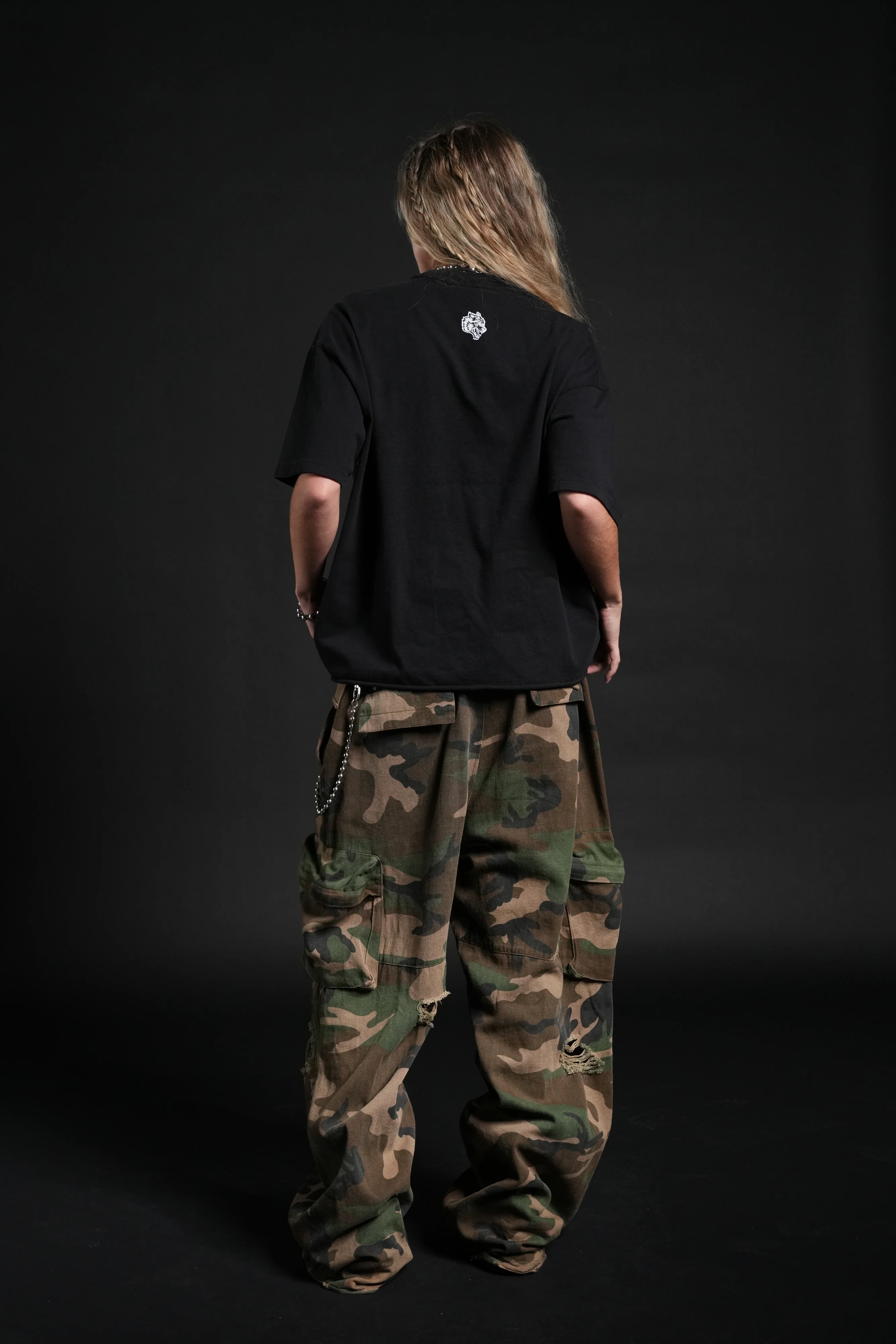 Awakened Power Grunge Mid Length Raw Hem Tee in Black - Image 6