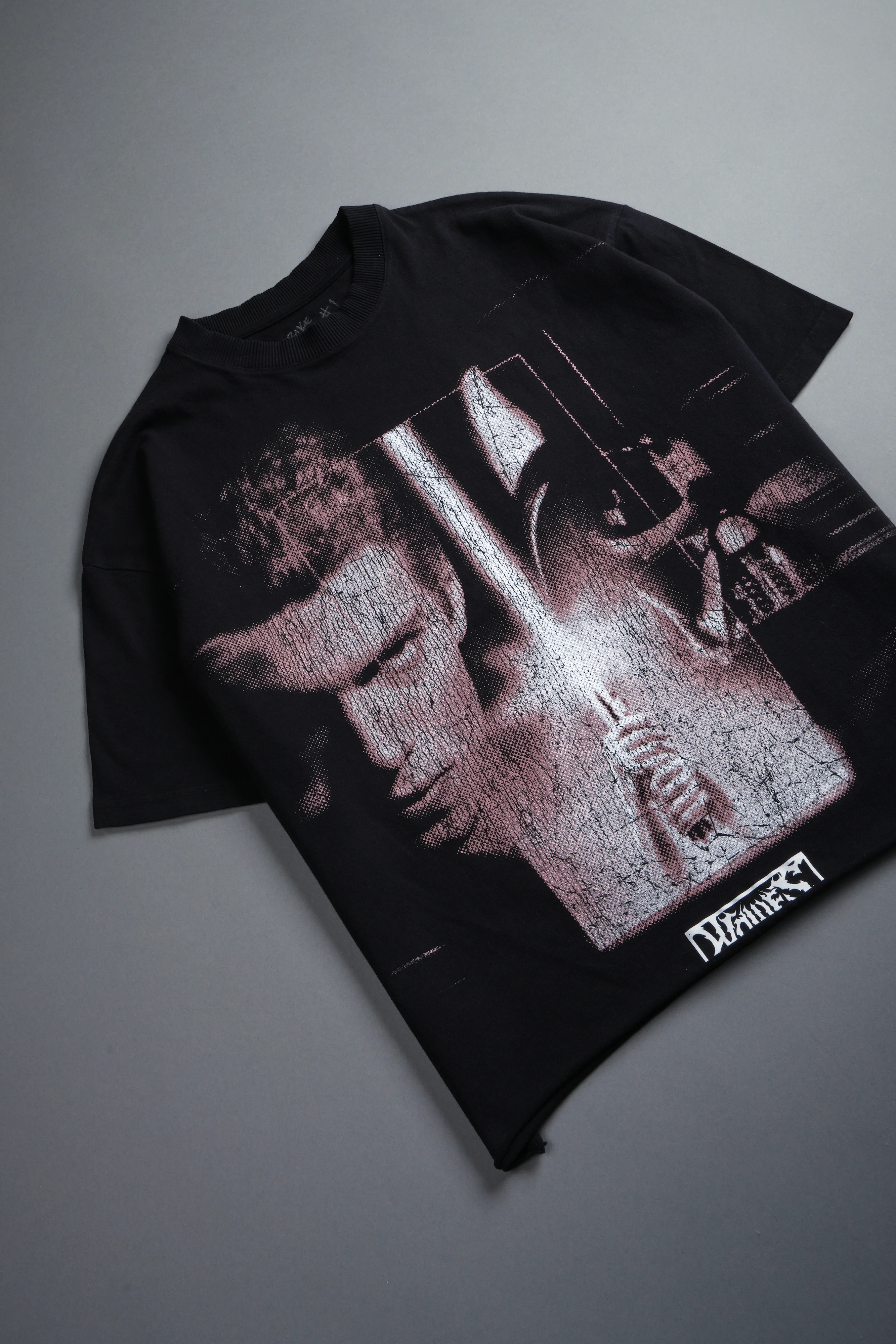 Awakened Power Grunge Mid Length Raw Hem Tee in Black - Image 7
