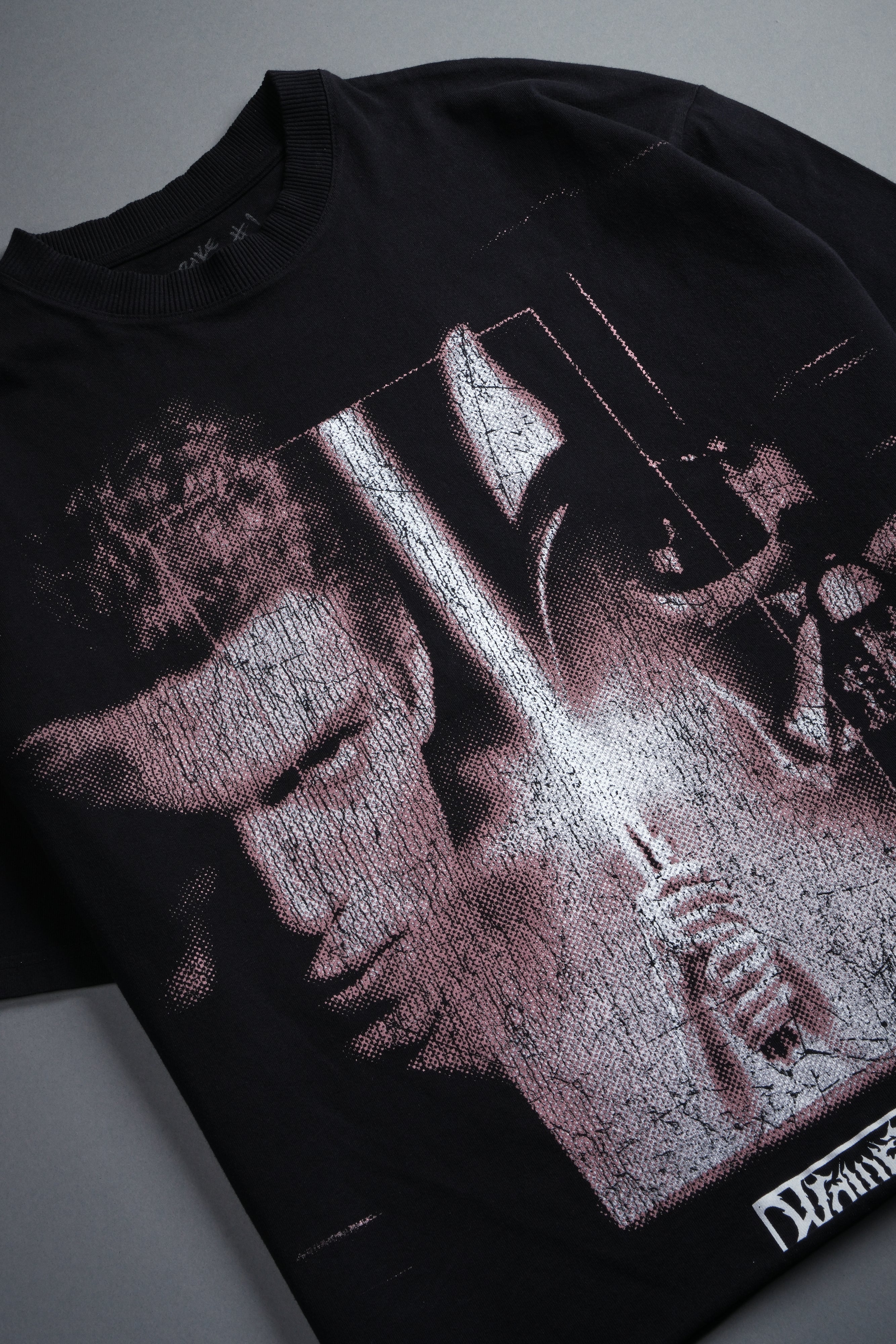 Awakened Power Grunge Mid Length Raw Hem Tee in Black - Image 8