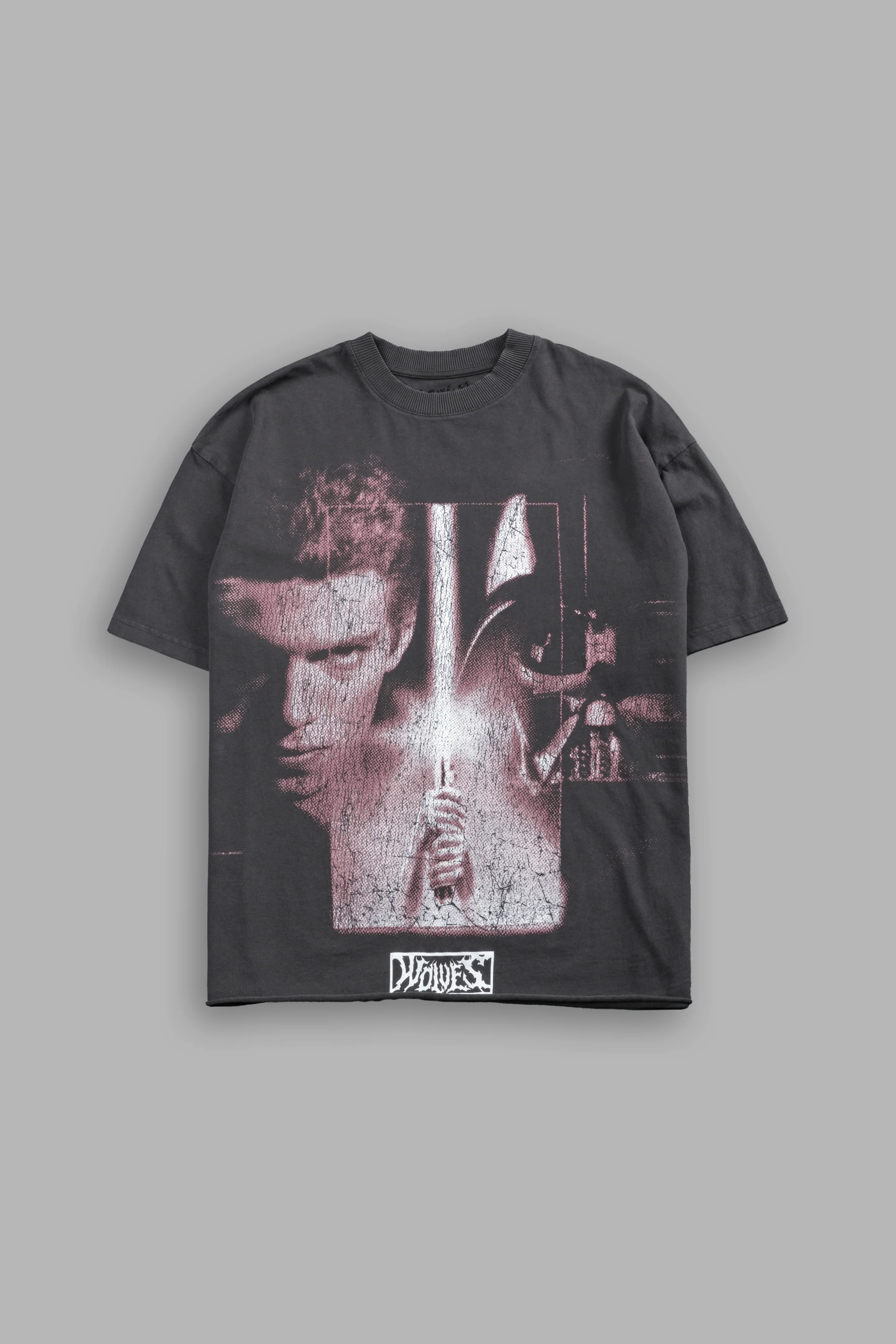 Awakened Power Grunge Mid Length Raw Hem Tee in Wolf Gray