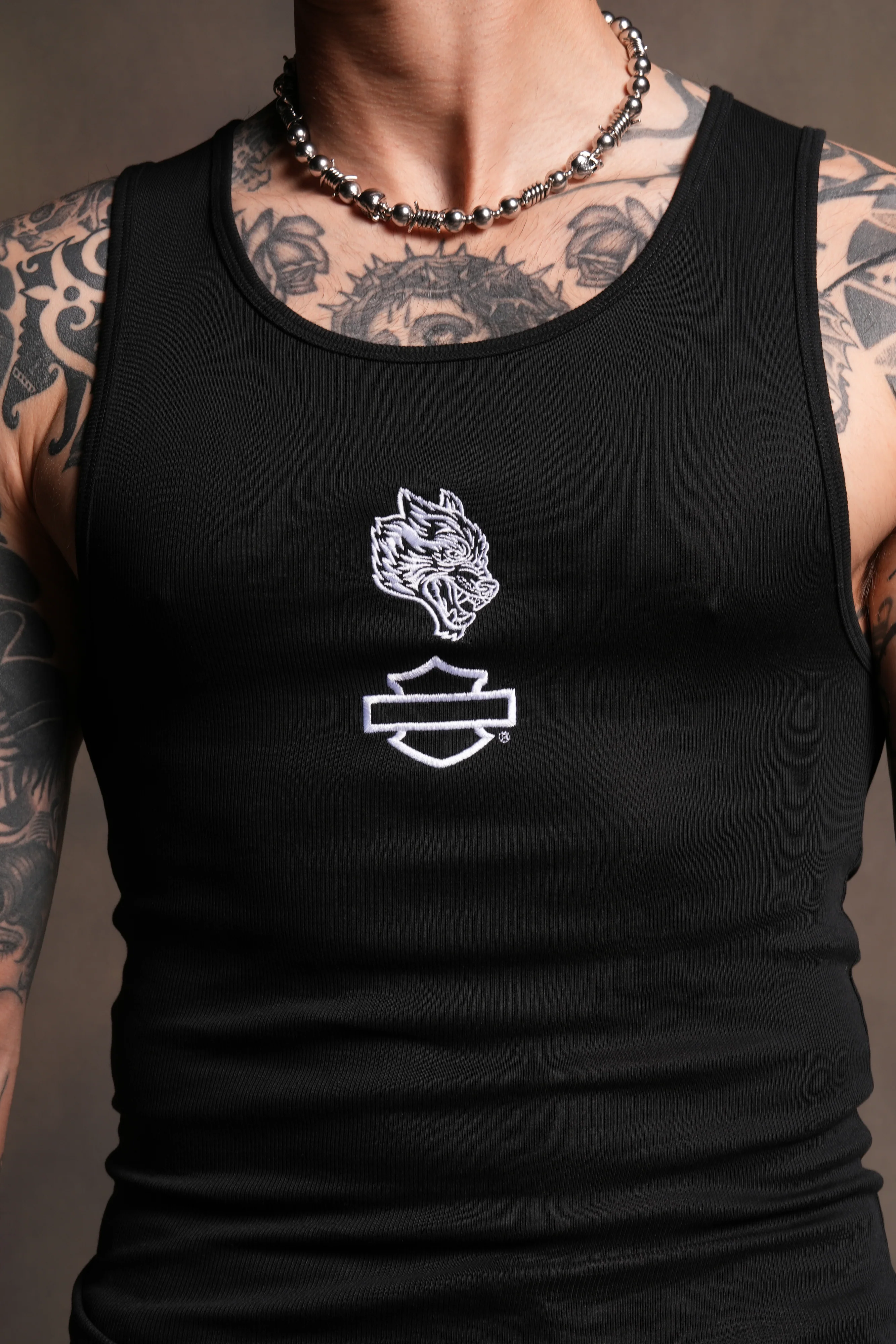 Bar Wolf Ribbed Tank in Black - Image 7