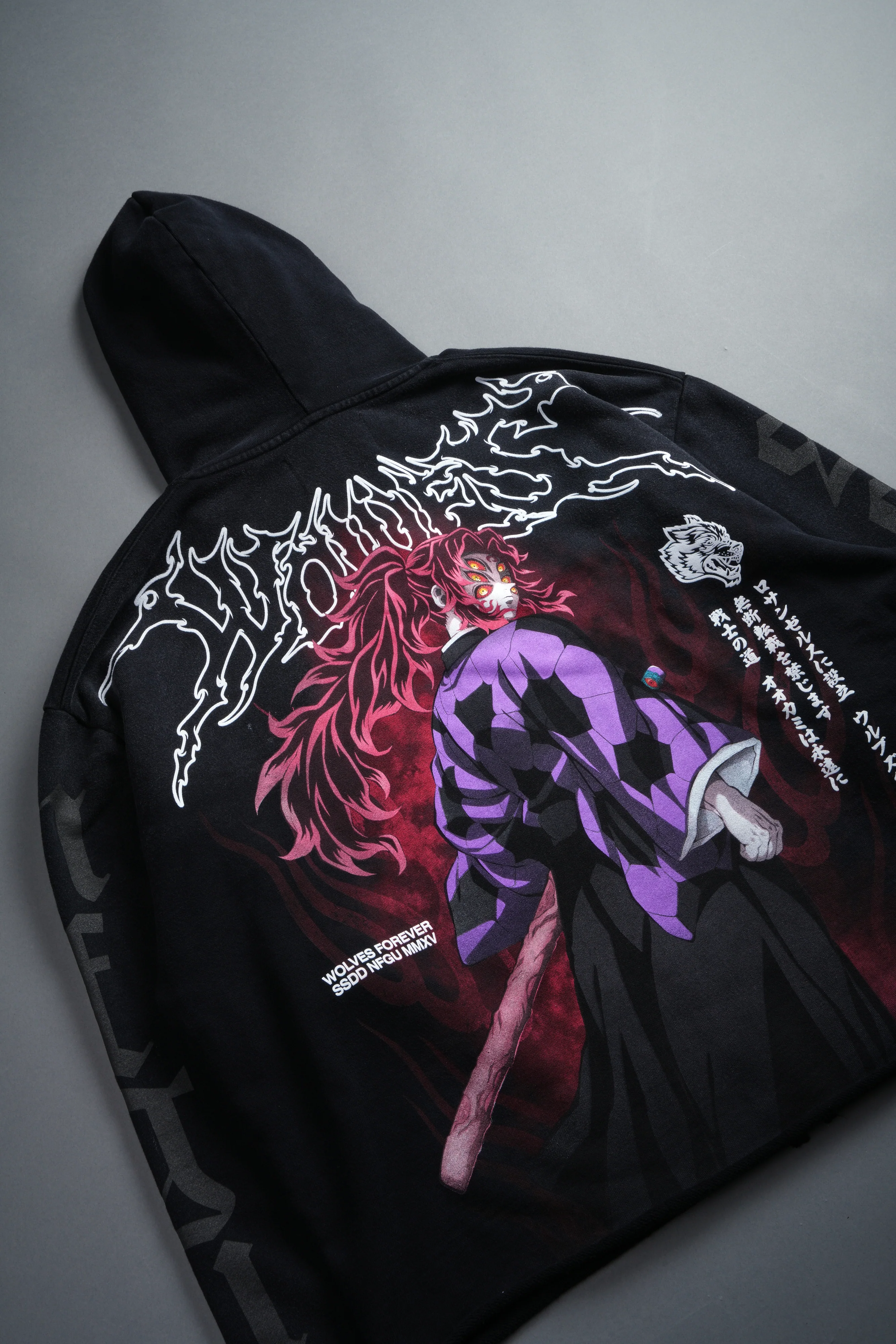 Blood Moon Distressed Grunge Mid Length Raw Hem Zip Hoodie in Black Sun Fade - Image 10