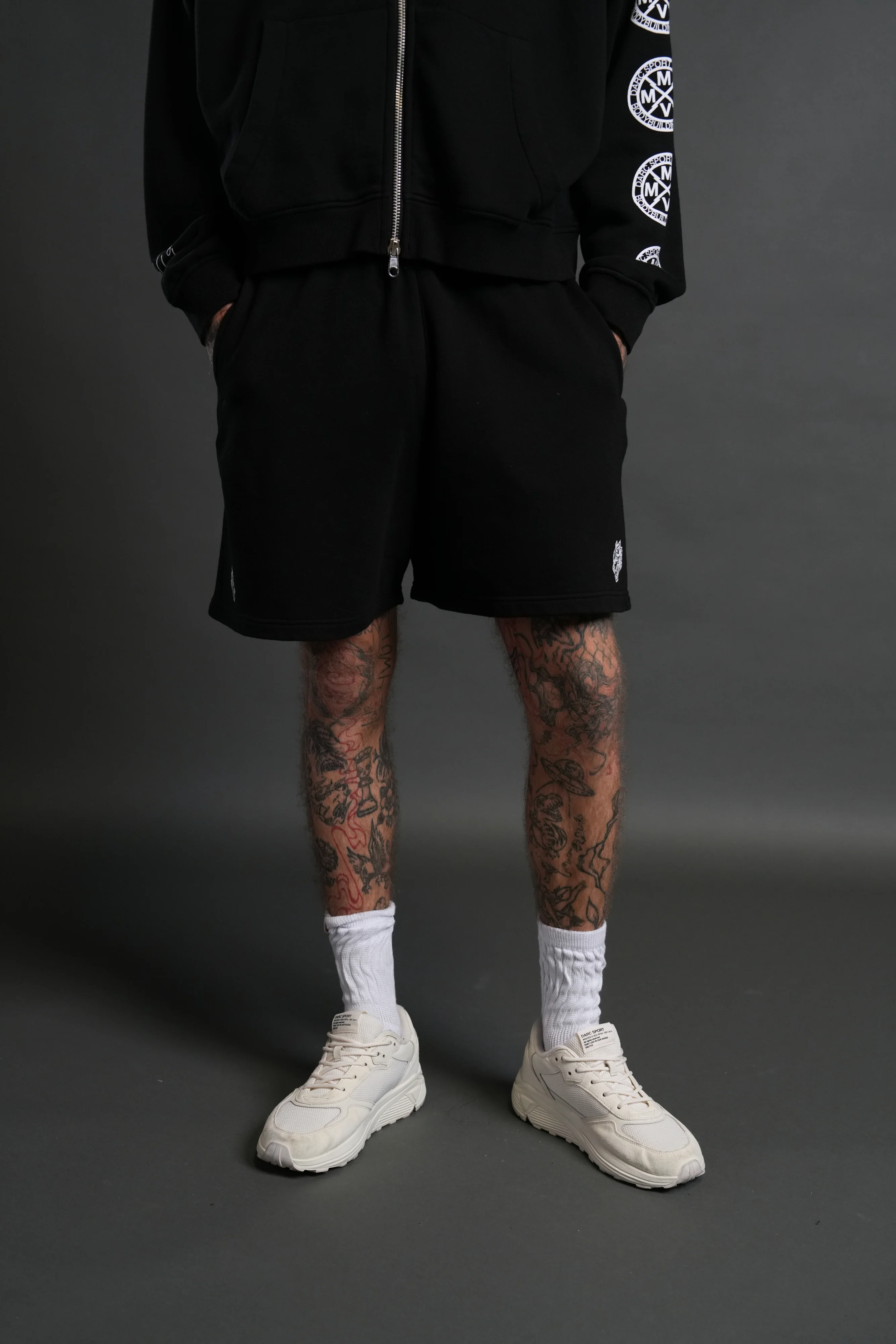 Box Patch Dual Post Lounge Sweat Shorts V2 in Black - Image 2