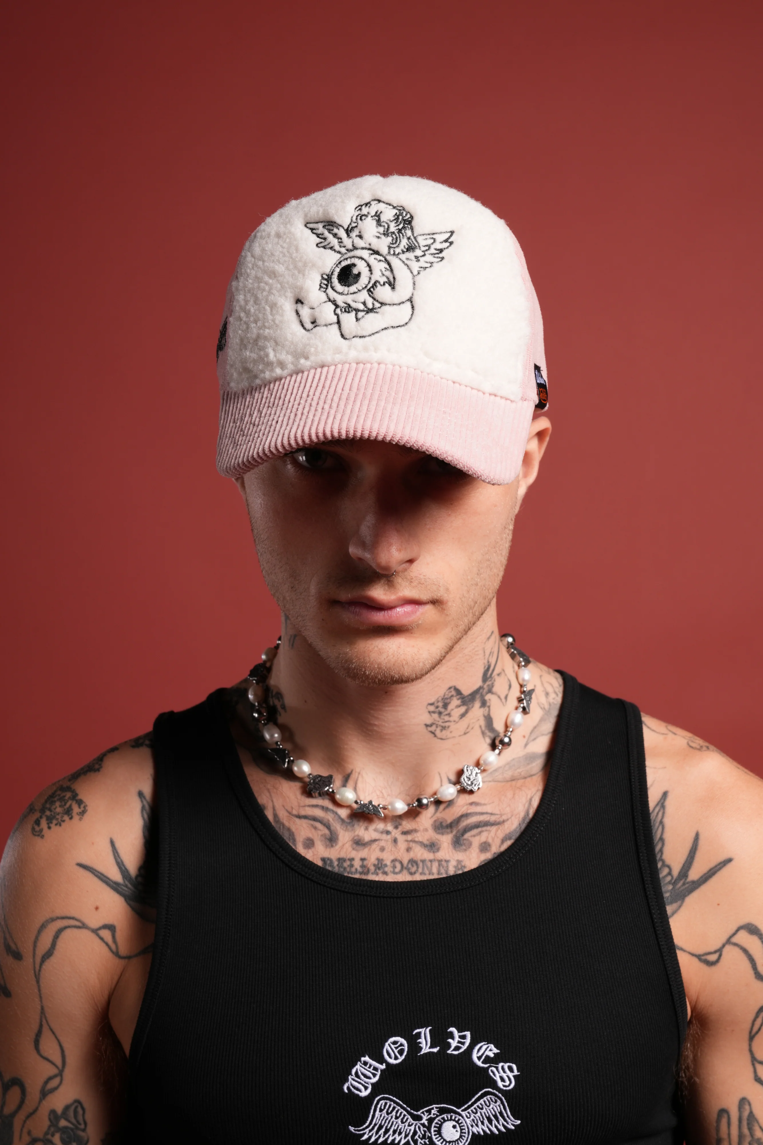 Cherub Eyeball Corduroy Trucker Hat in Bubblegum - Image 4