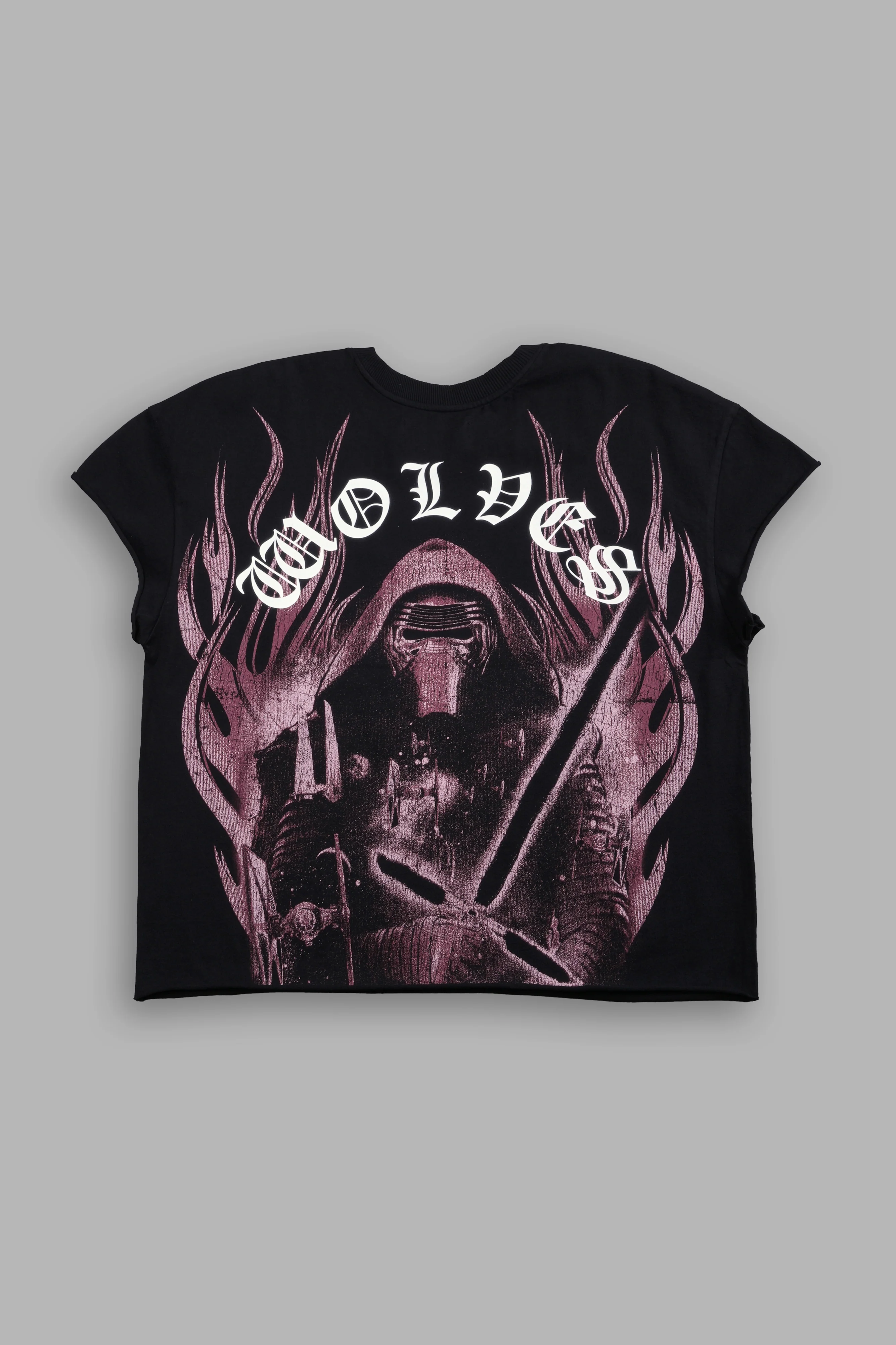Crossguard's Fury Grunge Mid Length Raw Hem Cap Sleeve Tee in Black