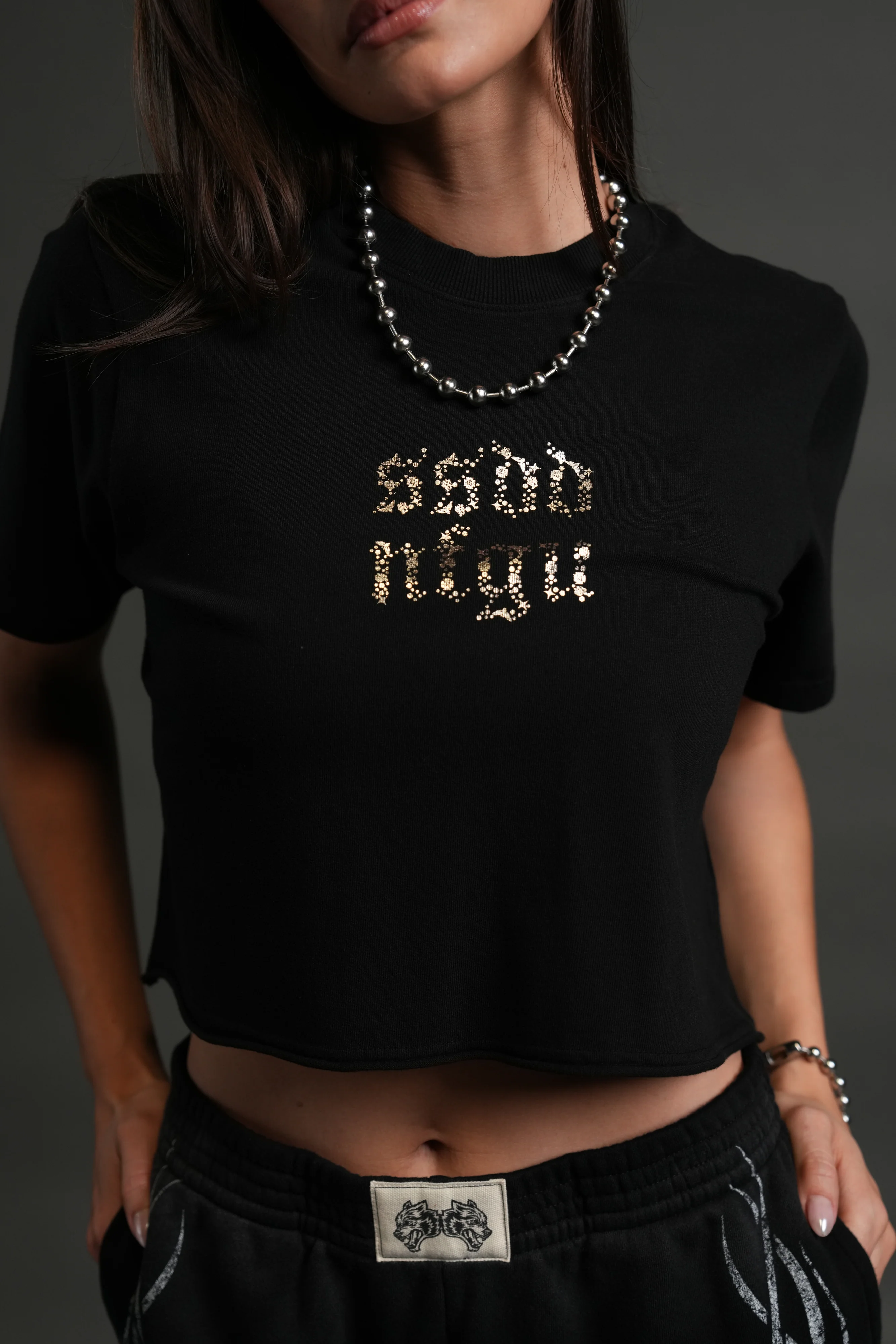 Crystal Code "Premium" Oversized (Cropped) Tee in Black - Image 3