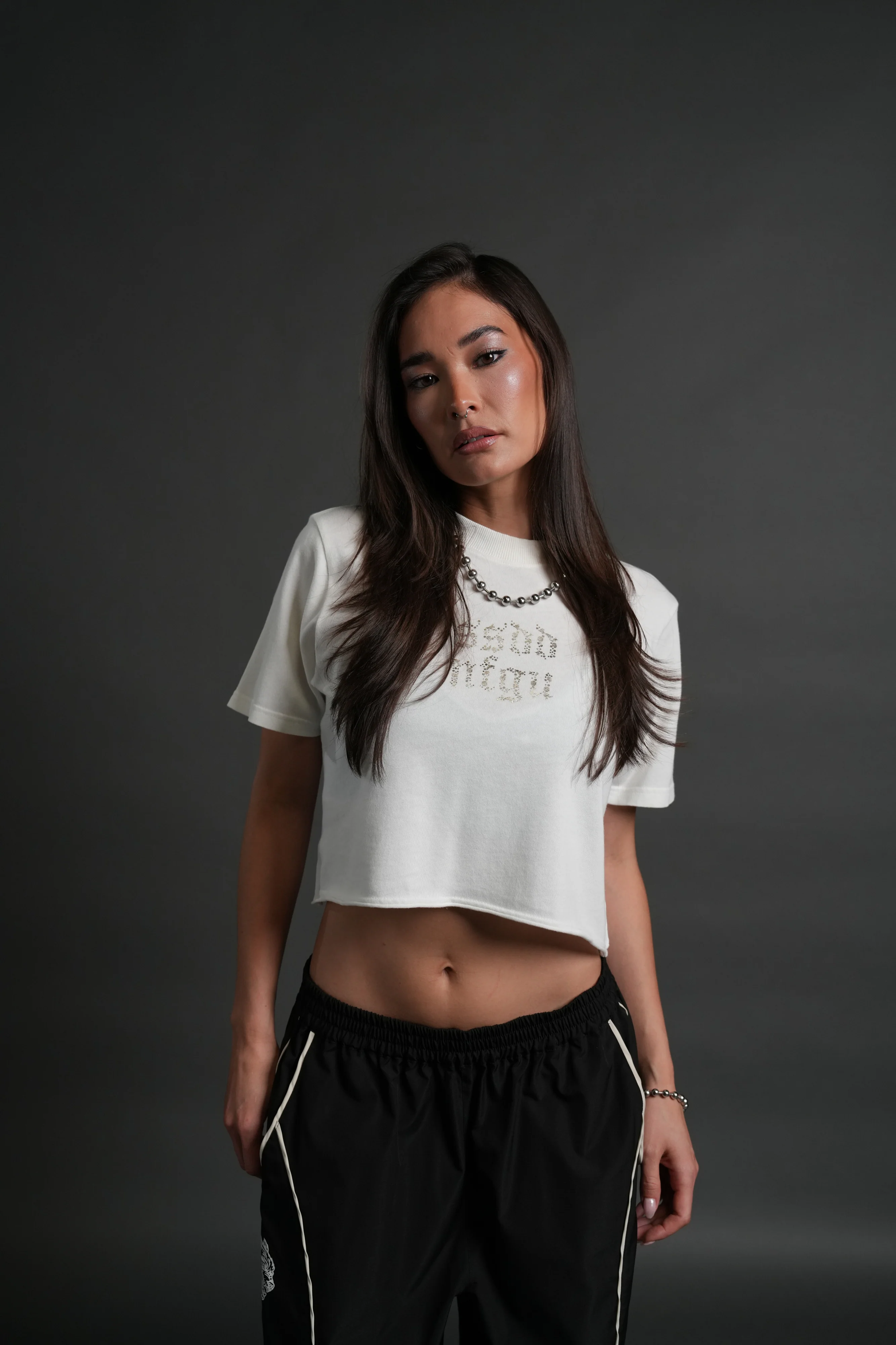 Crystal Code "Premium" Oversized (Cropped) Tee in Cream