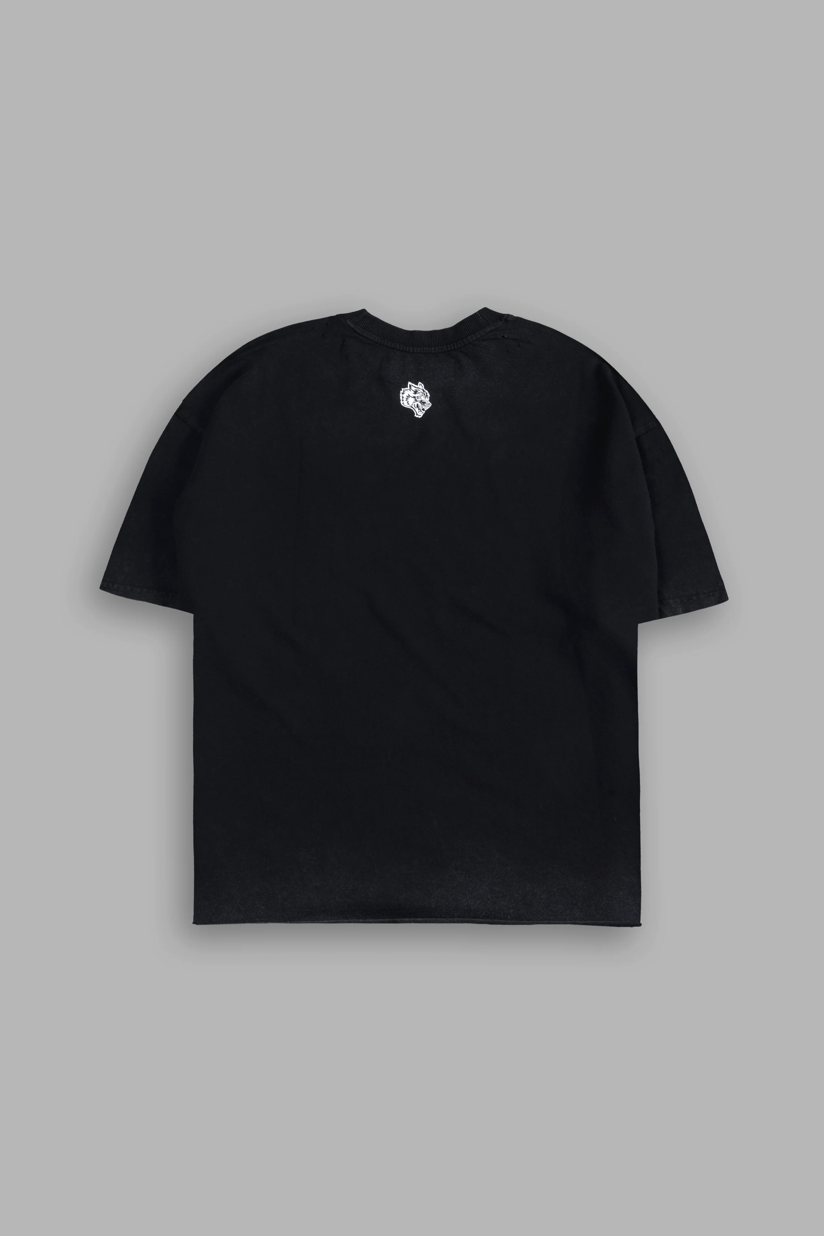 Darc Blossom Distressed Grunge Mid Length Raw Hem Tee in Washed Black - Image 3
