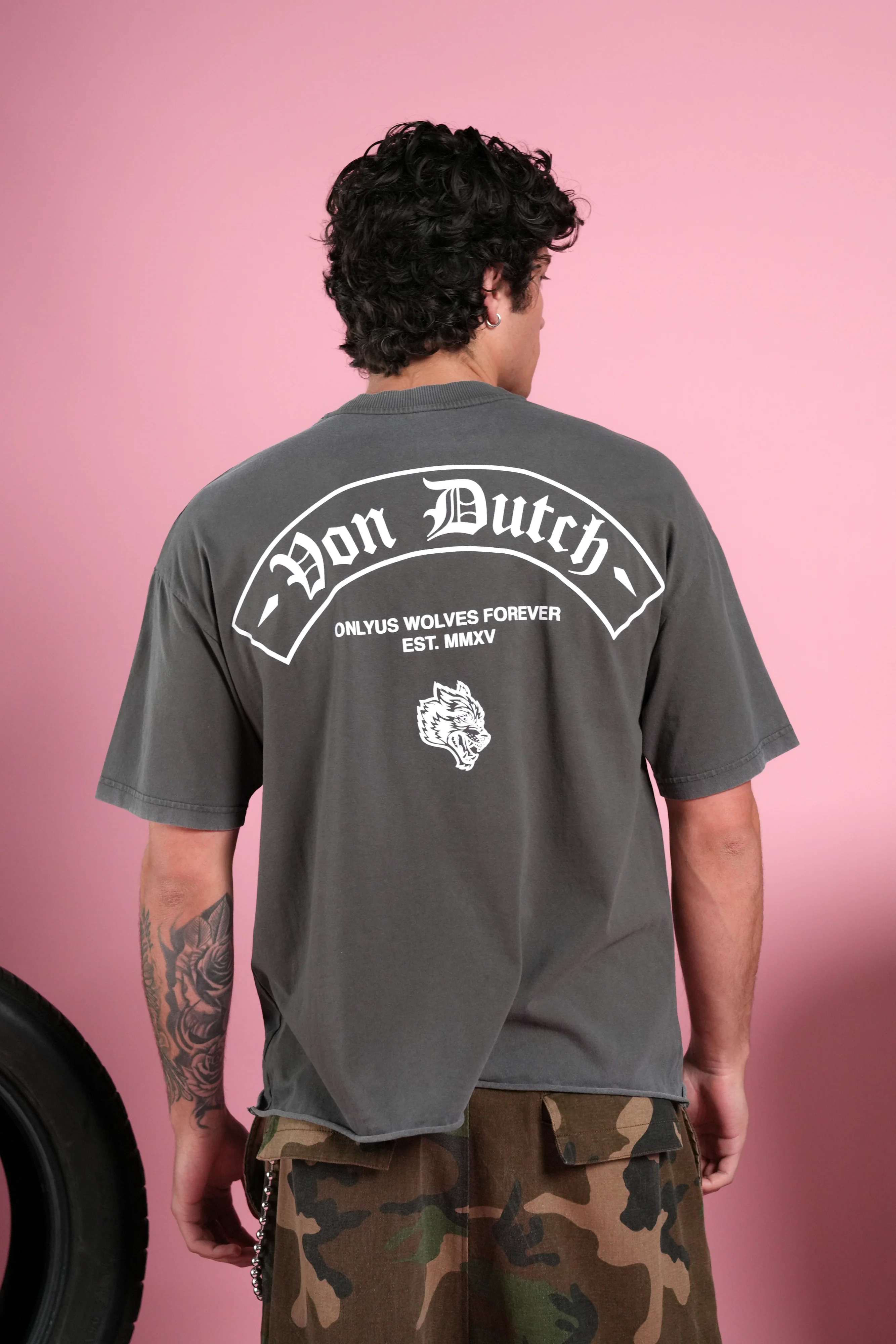 Darc Covenant Grunge Mid-Length Raw Hem Tee in Wolf Gray - Image 2
