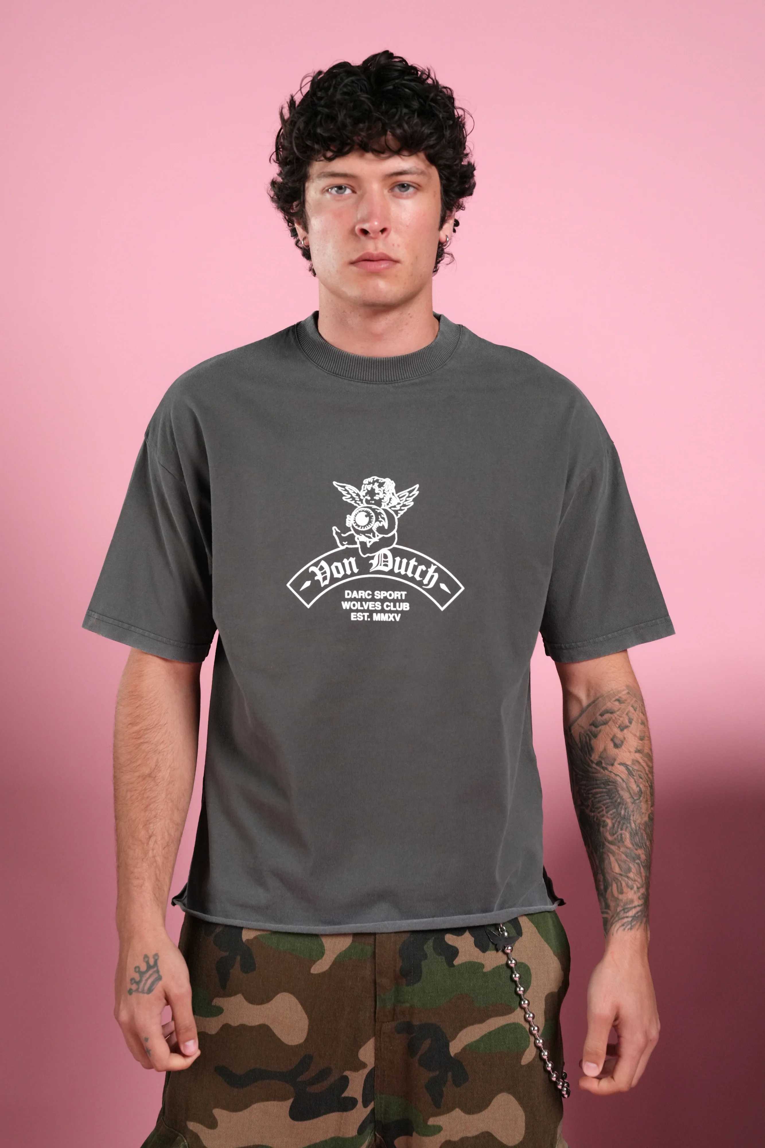 Darc Covenant Grunge Mid-Length Raw Hem Tee in Wolf Gray - Image 4