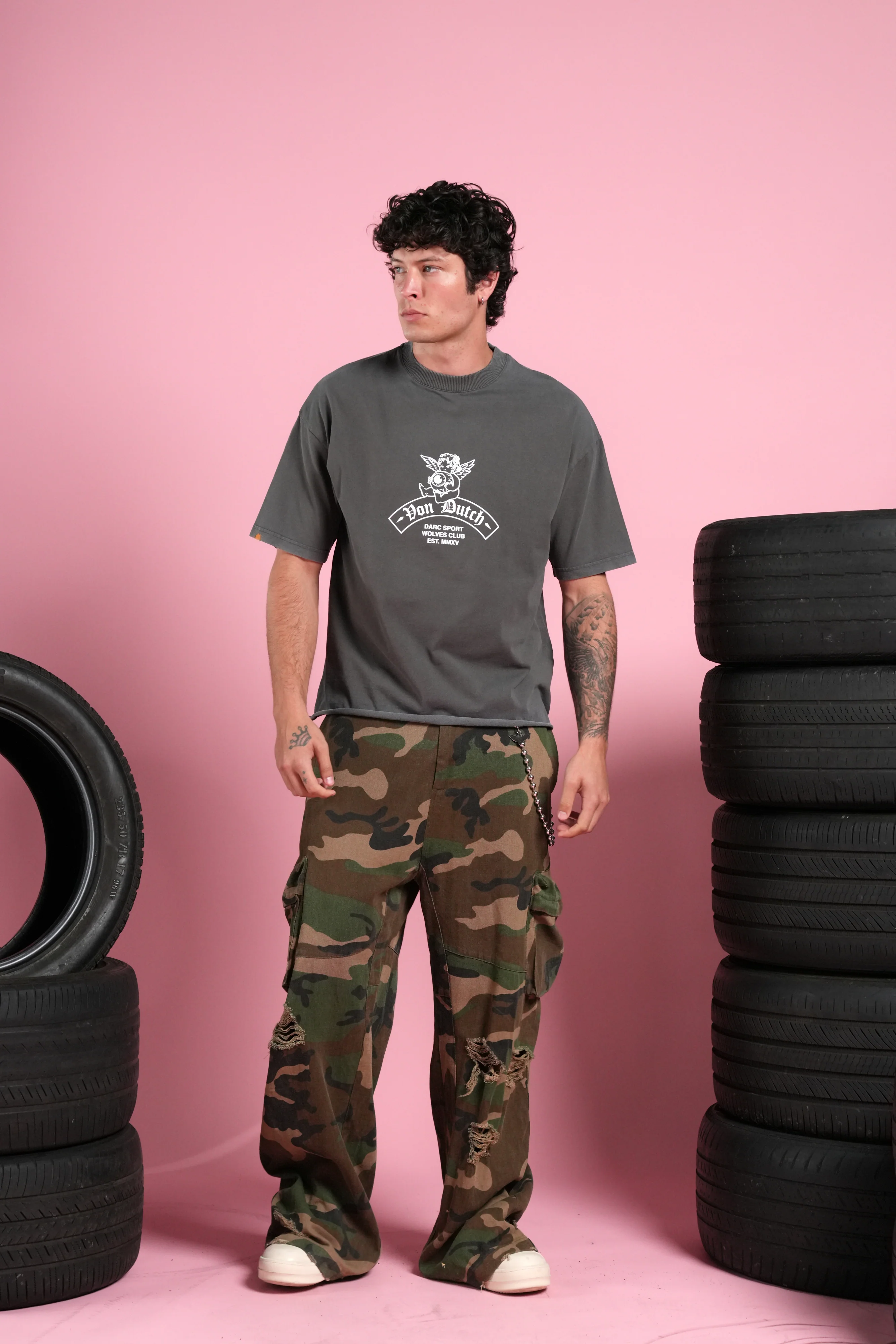 Darc Covenant Grunge Mid-Length Raw Hem Tee in Wolf Gray - Image 5