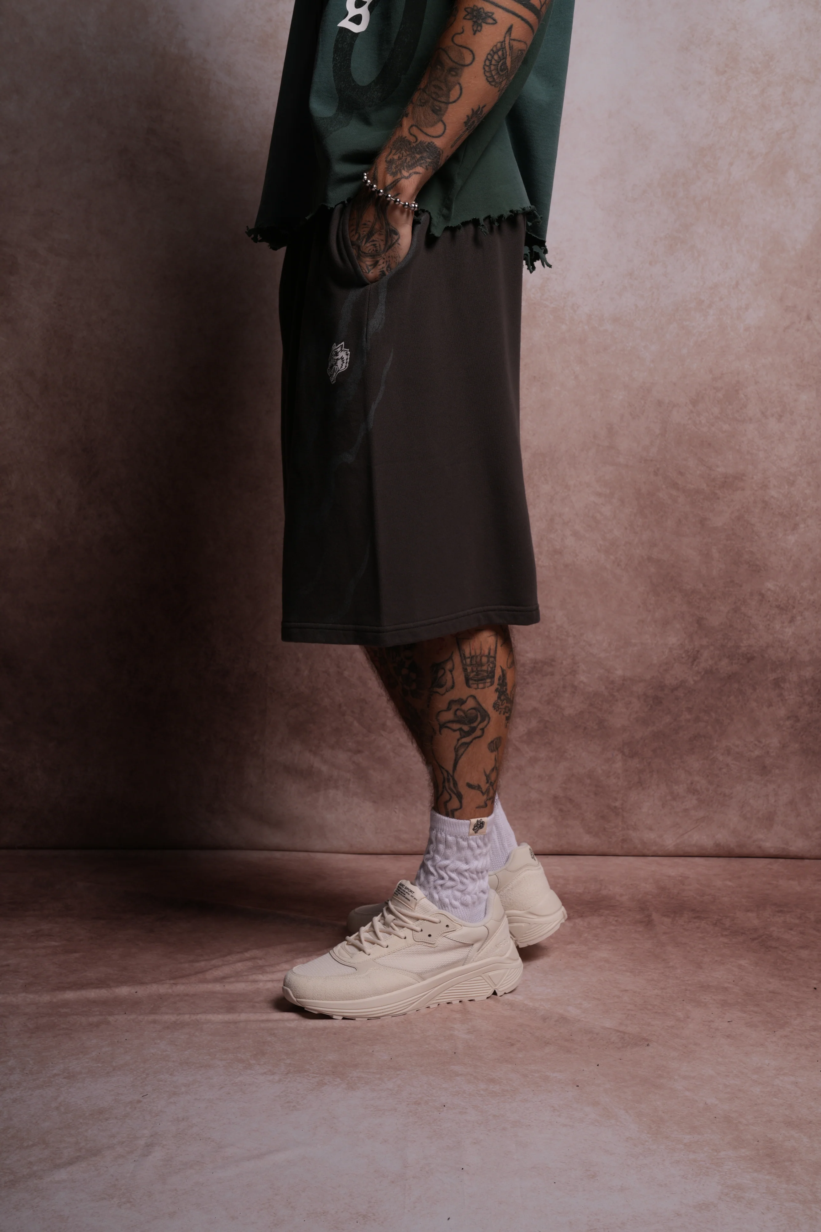 Darc Infernal Oversized Osiris Sweat Shorts in Wolf Gray - Image 5