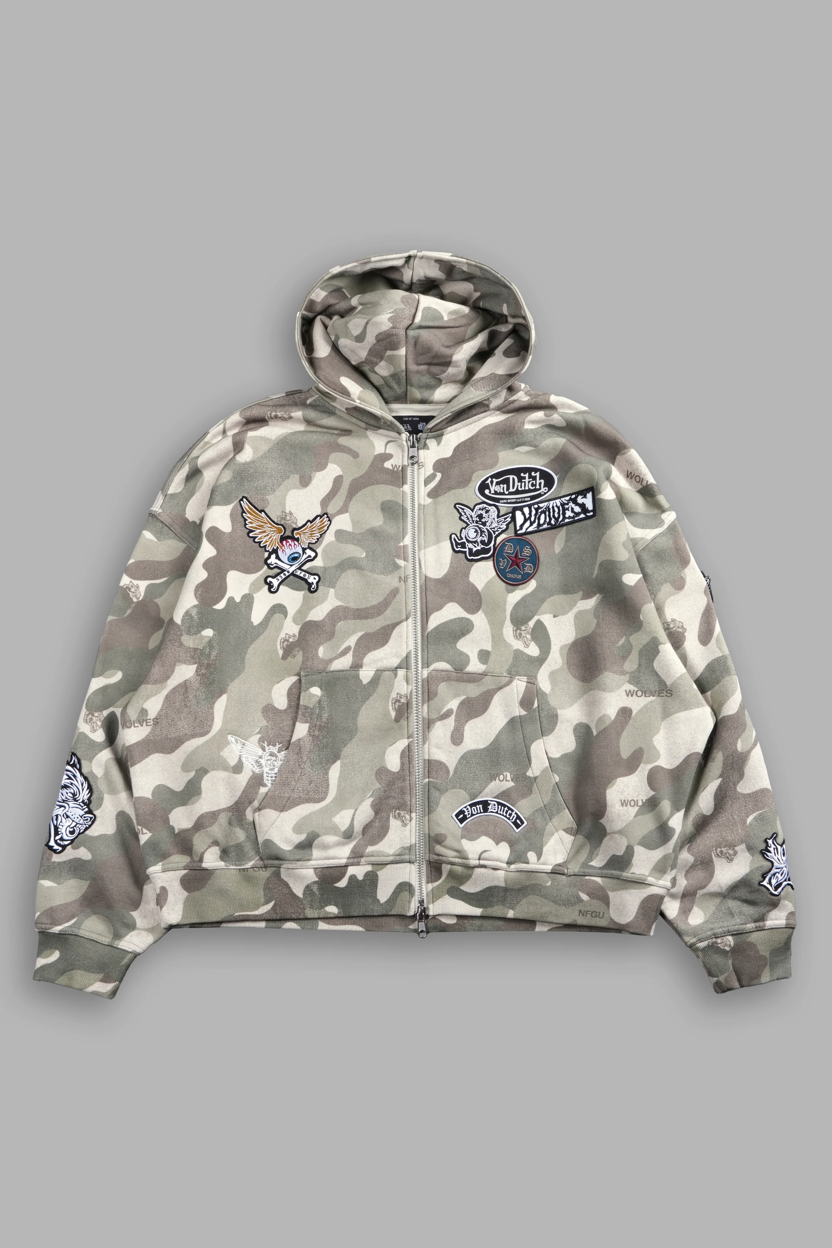Darc Kulture Vex Double Zip Hoodie in DSVD Green Camo