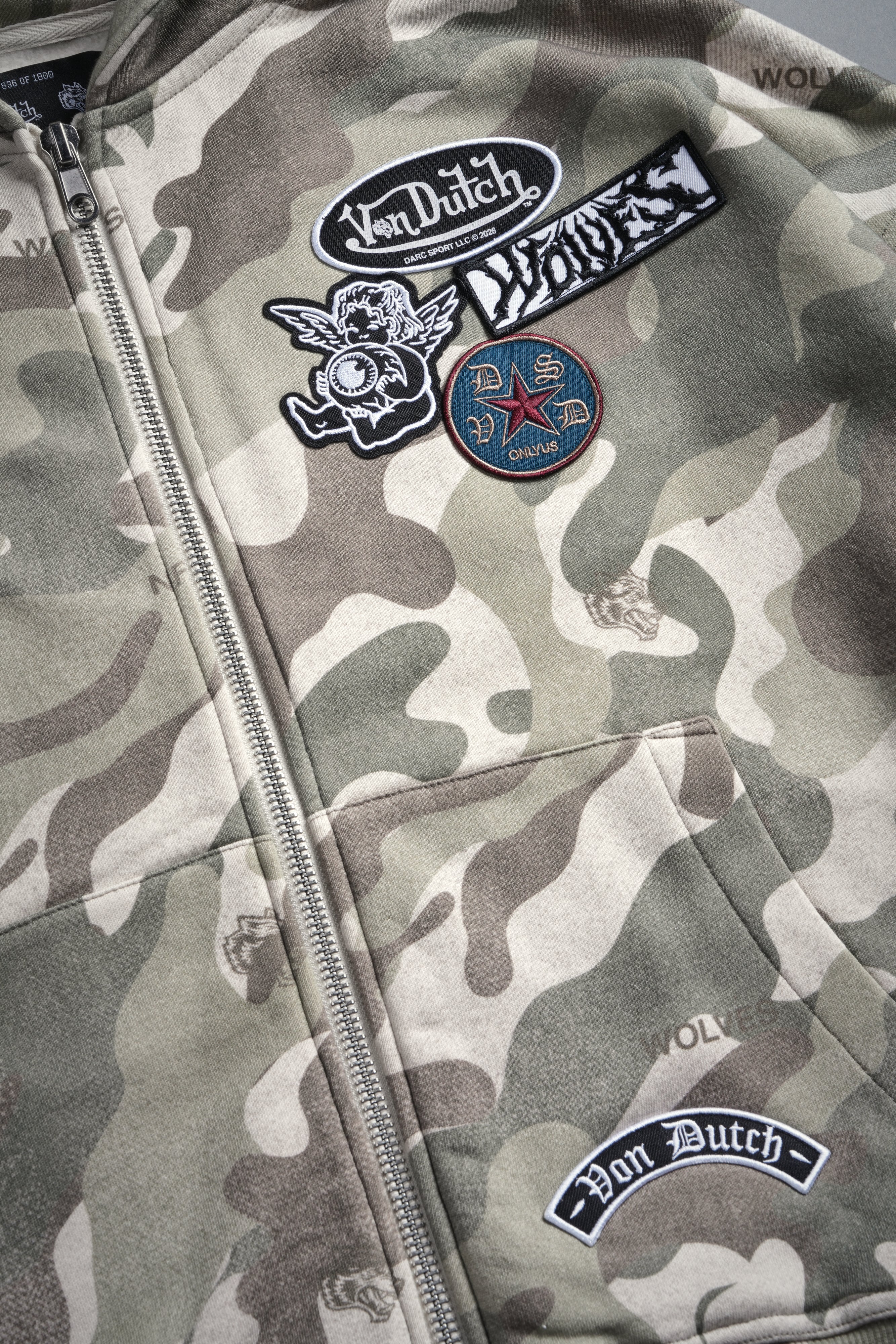 Darc Kulture Vex Double Zip Hoodie in DSVD Green Camo - Image 11