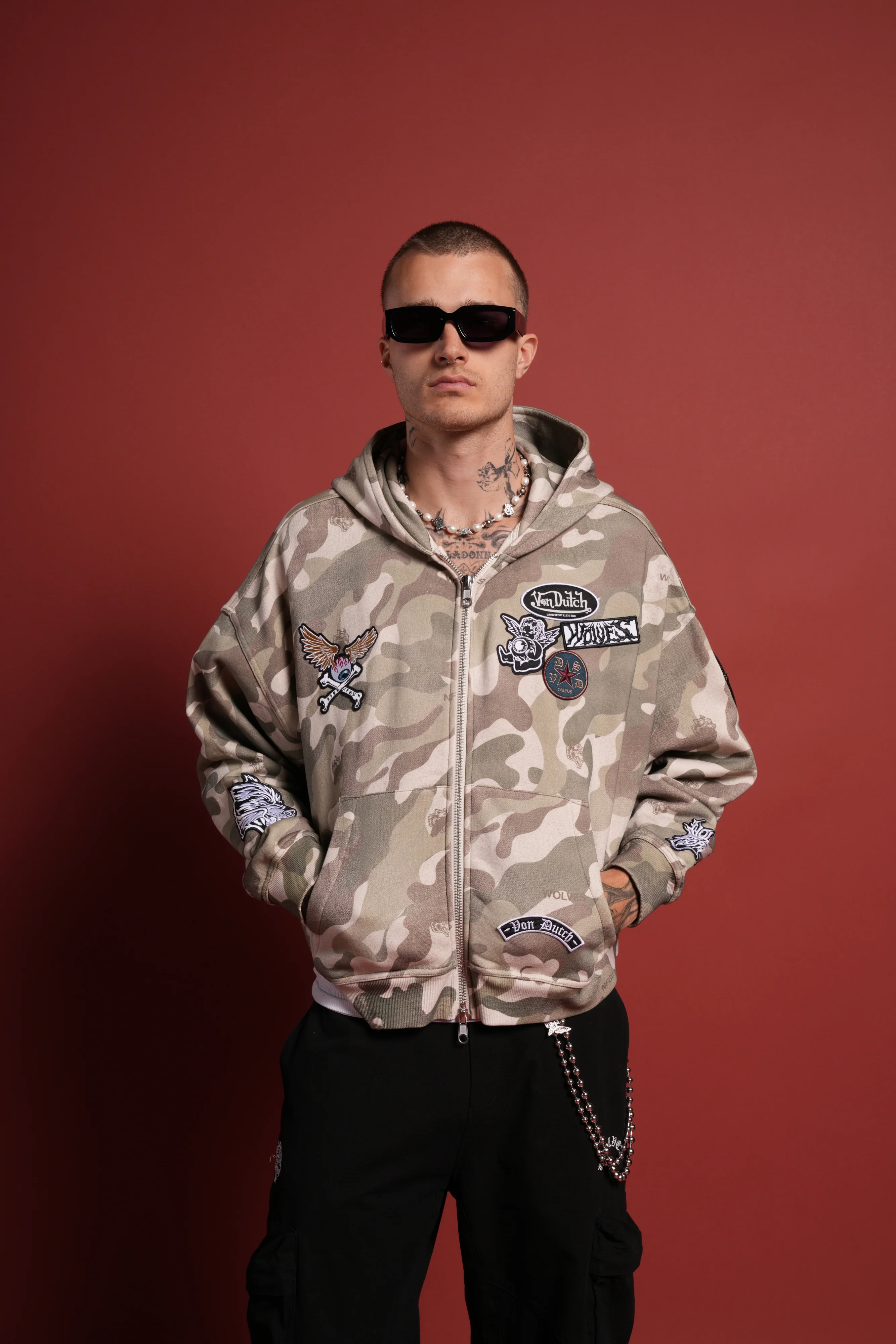 Darc Kulture Vex Double Zip Hoodie in DSVD Green Camo - Image 4
