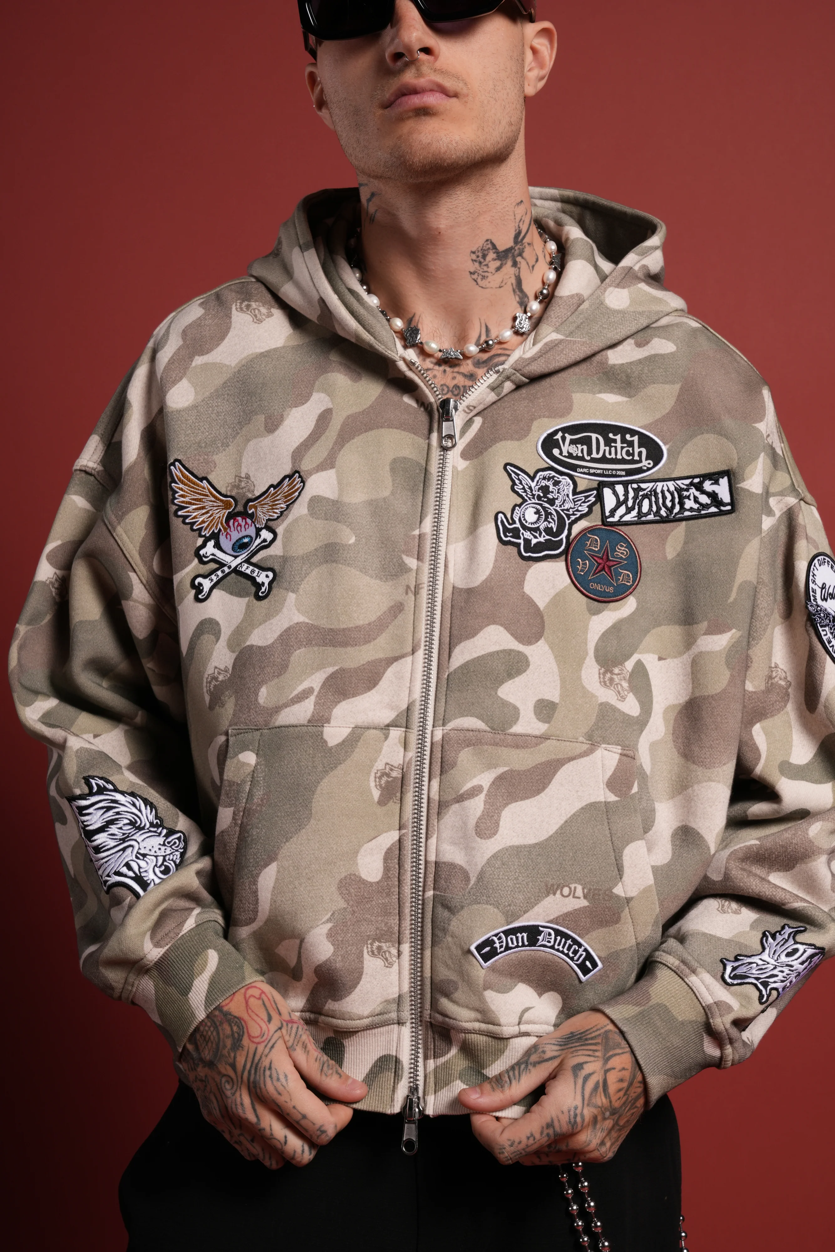 Darc Kulture Vex Double Zip Hoodie in DSVD Green Camo - Image 5