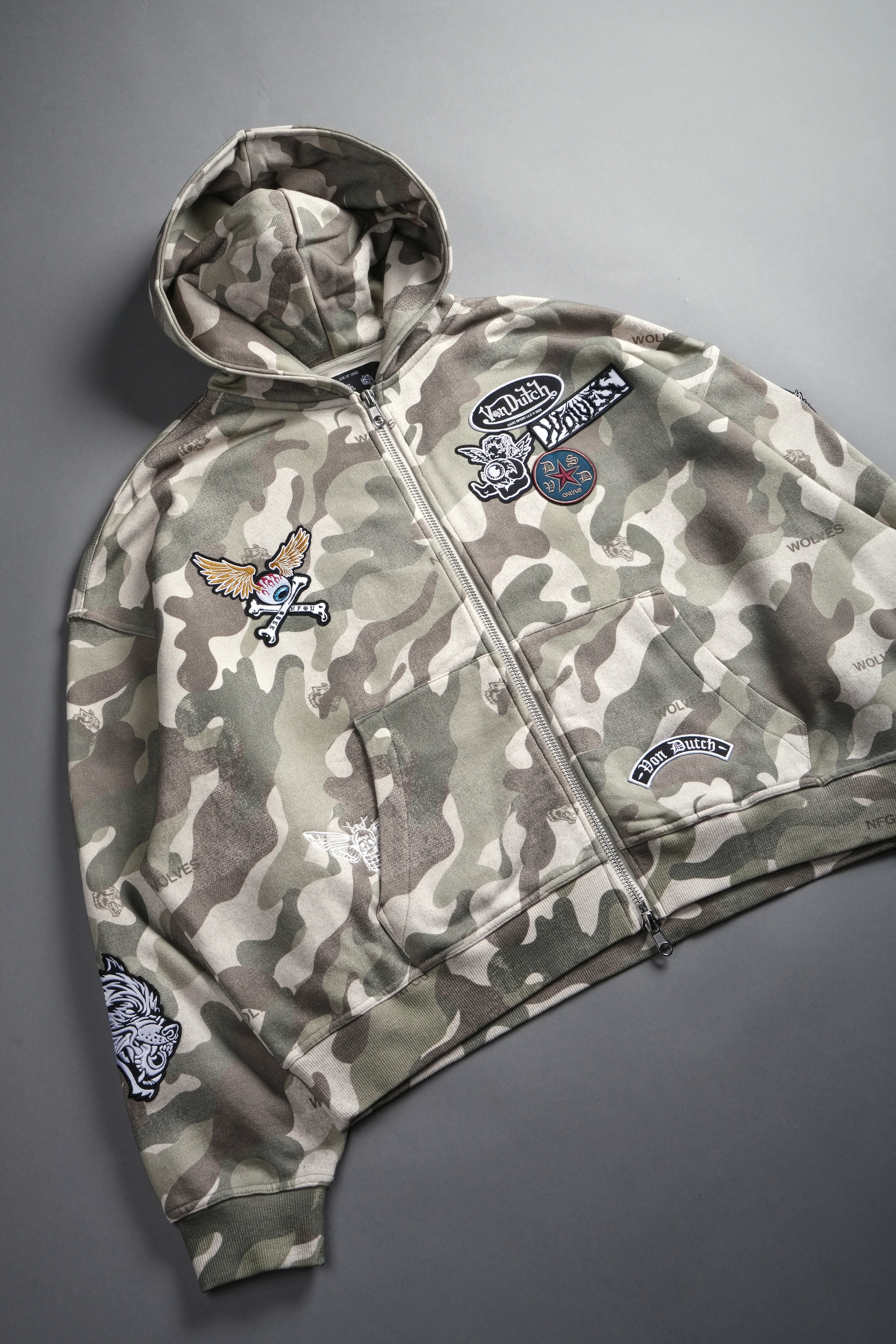 Darc Kulture Vex Double Zip Hoodie in DSVD Green Camo - Image 9