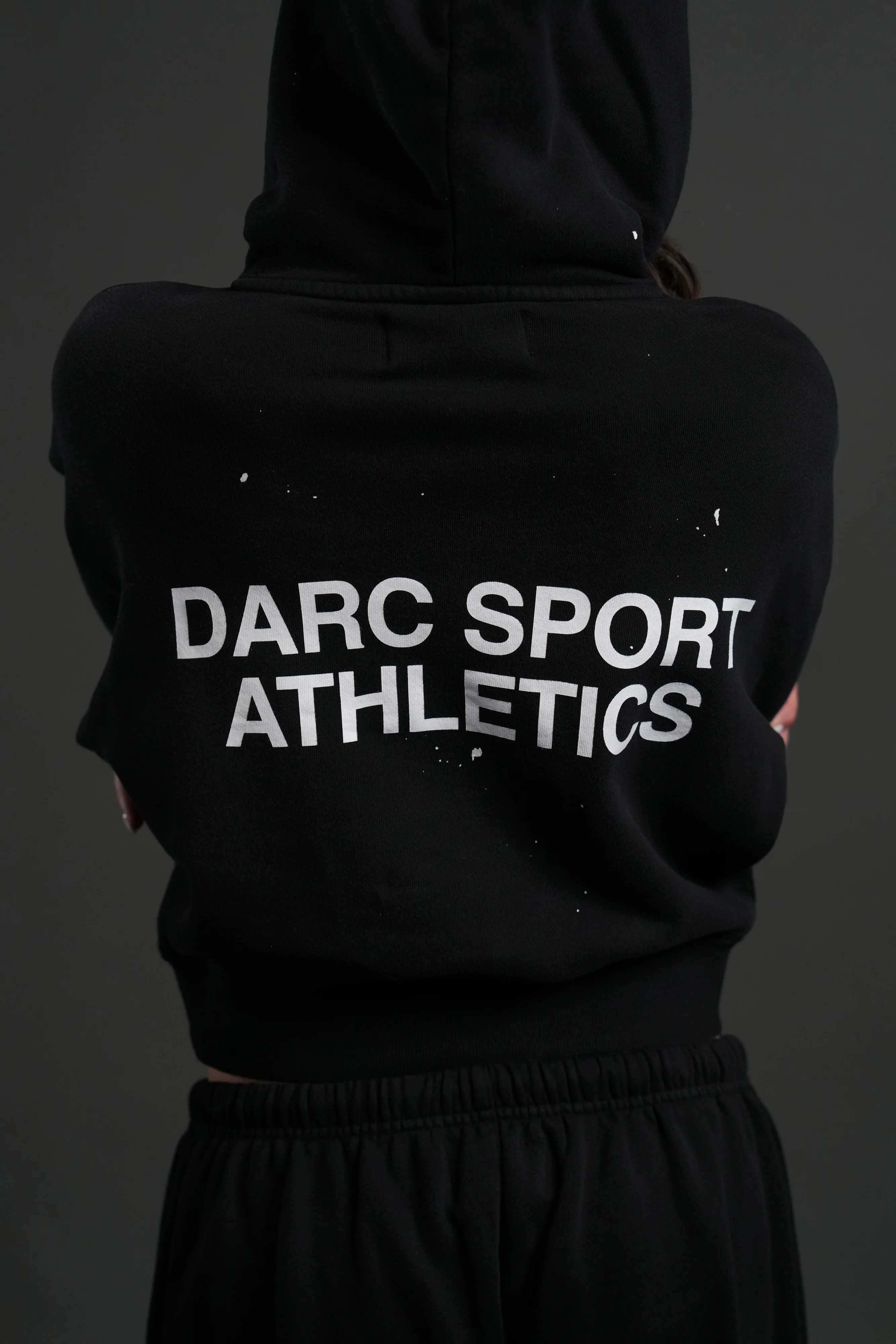Darc Sport Athletics Owen Cropped Hoodie in Black Drift Wash - Image 4
