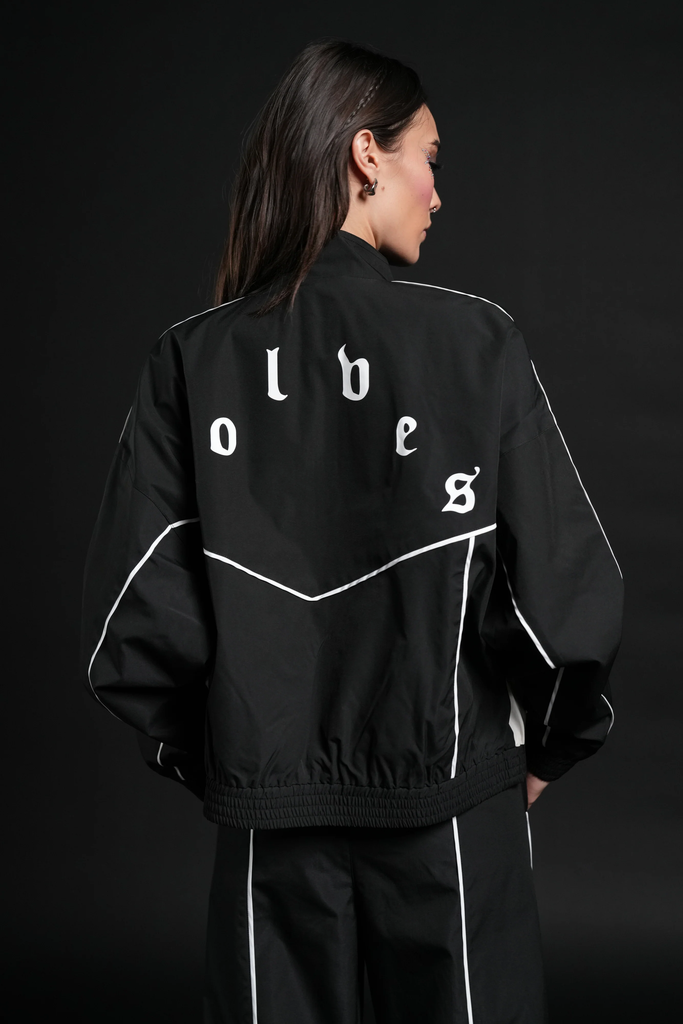 Darc Sport Wolves Unisex Pyramid Quinn Track Jacket in Black/Sand - Image 11