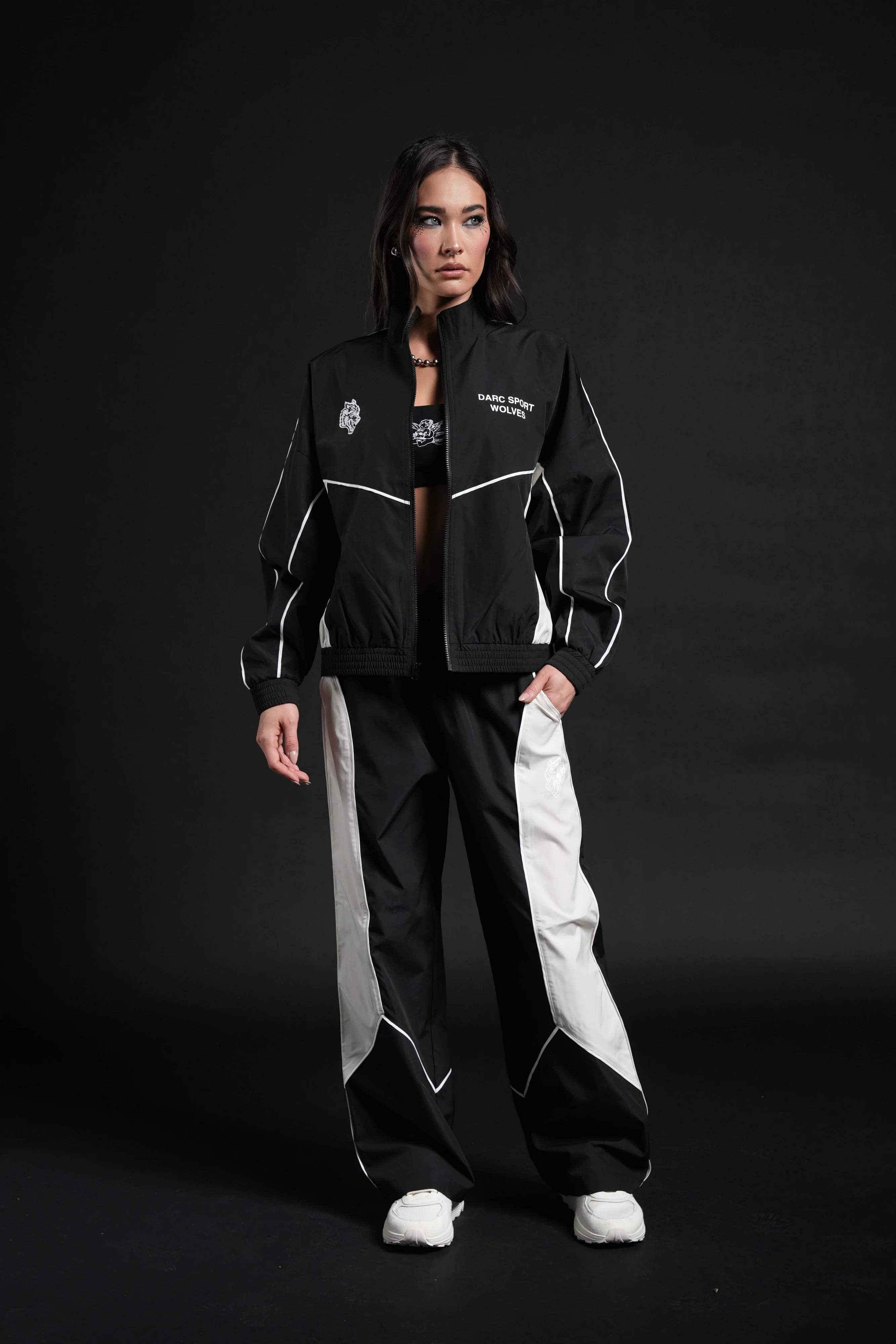 Darc Sport Wolves Unisex Pyramid Quinn Track Jacket in Black/Sand - Image 12