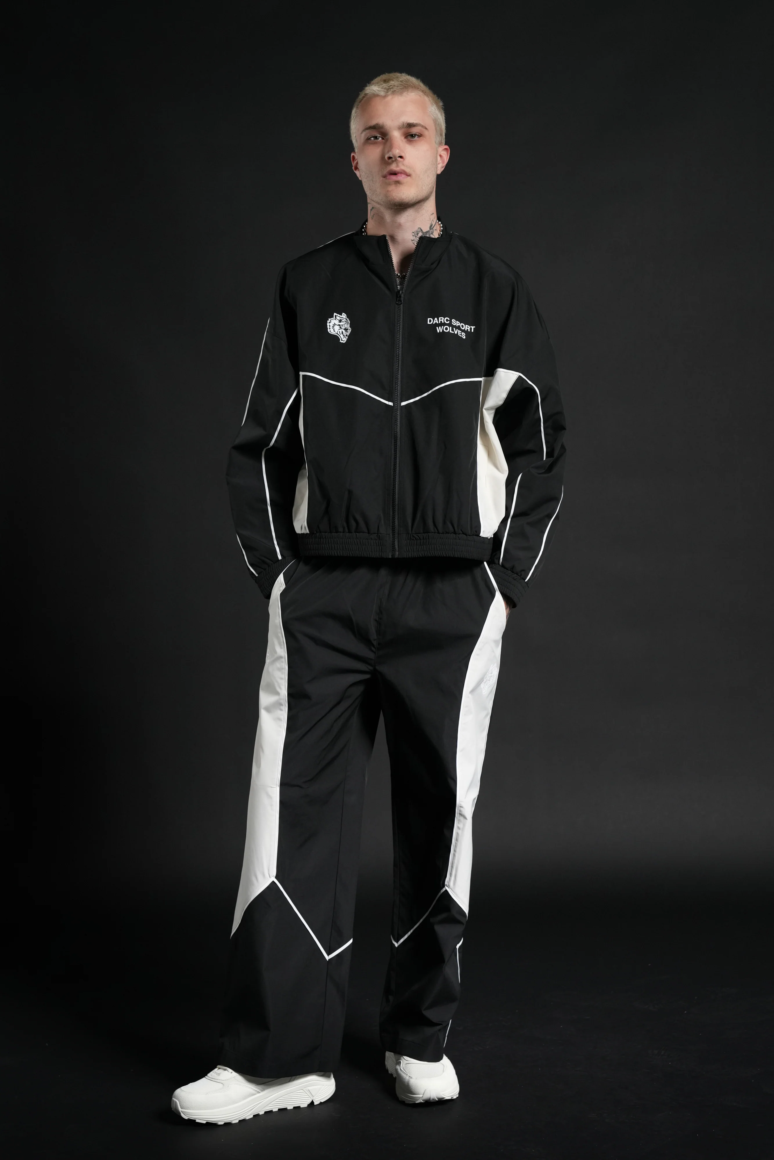 Darc Sport Wolves Unisex Pyramid Quinn Track Jacket in Black/Sand - Image 6