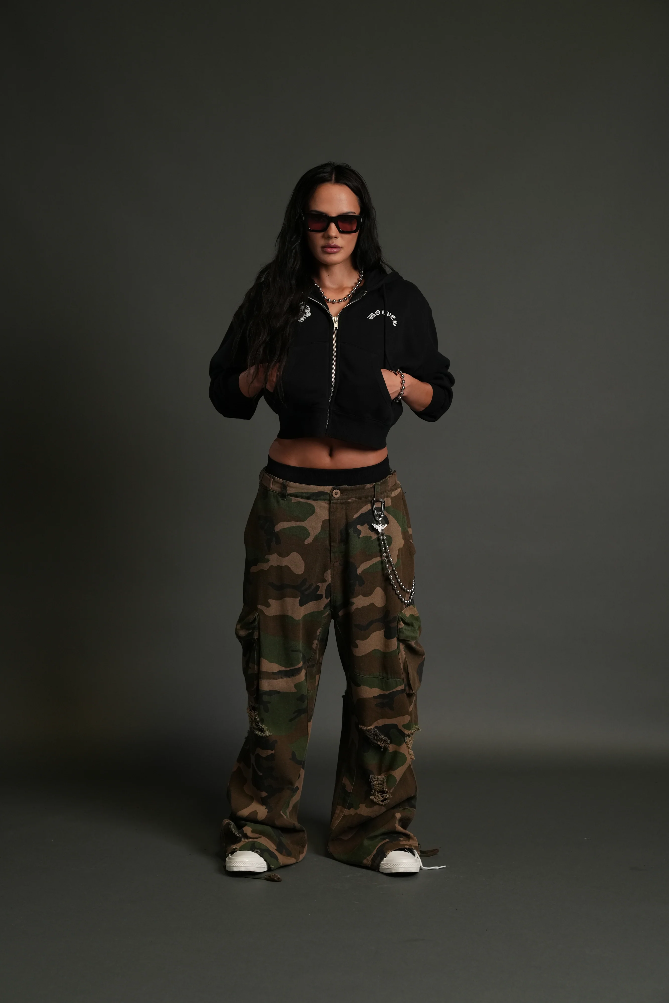 Darc Wandering "Sage" Cropped Zip Hoodie in Black - Image 6