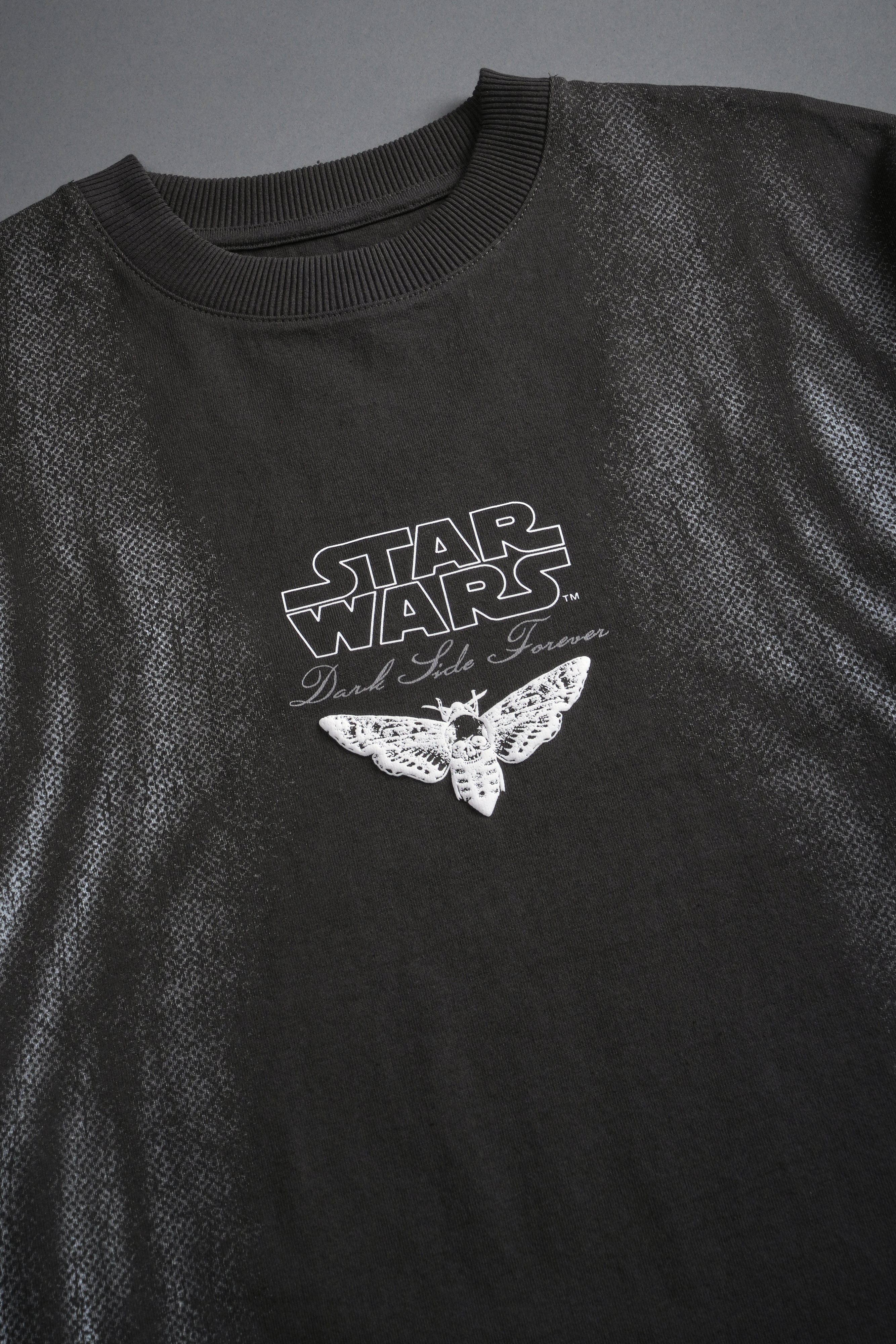 Dark Flame Grunge Mid Length Raw Hem Tee in Wolf Gray - Image 3