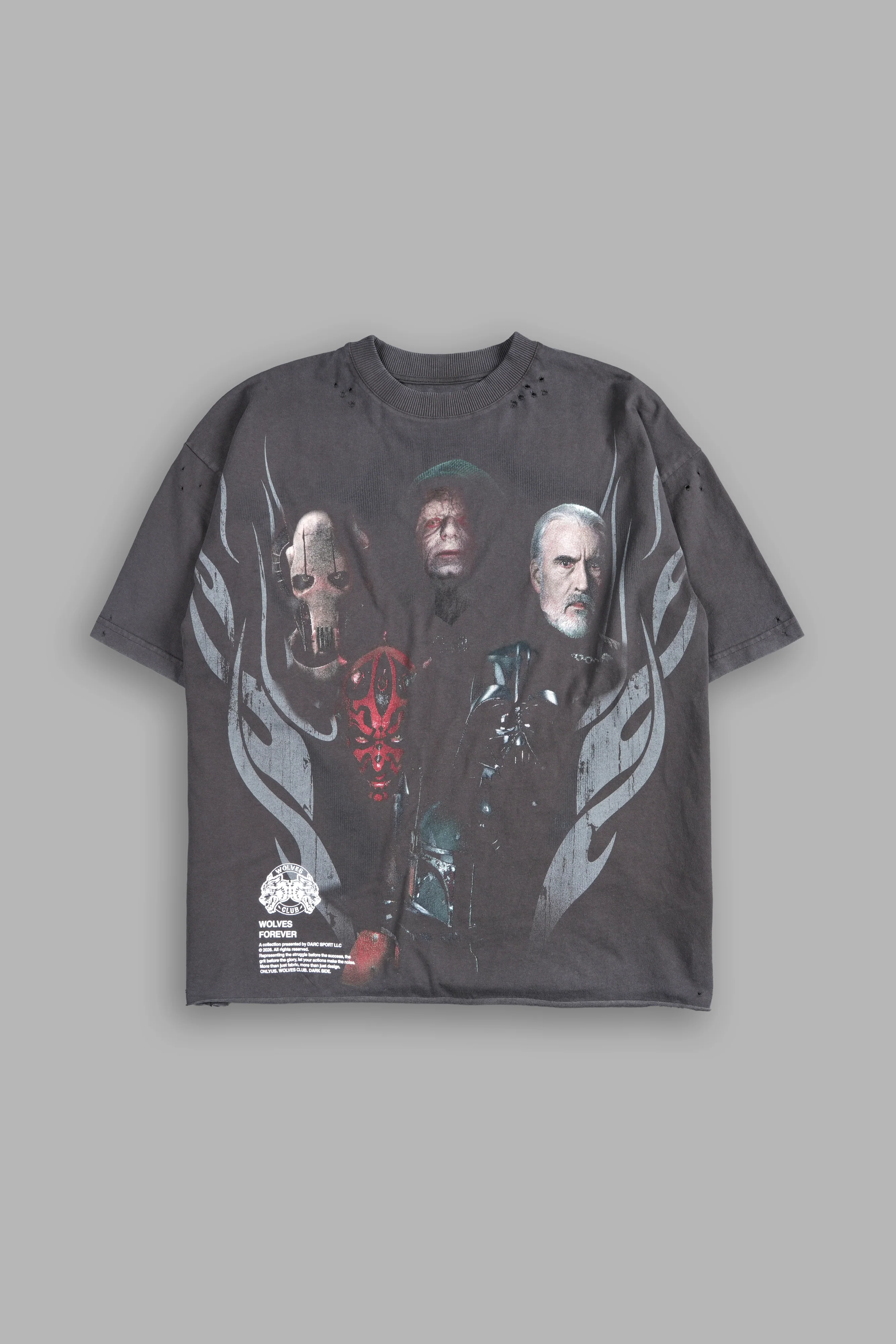 Dark Order Distressed Grunge Mid Length Raw Hem Tee V2 in Wolf Gray