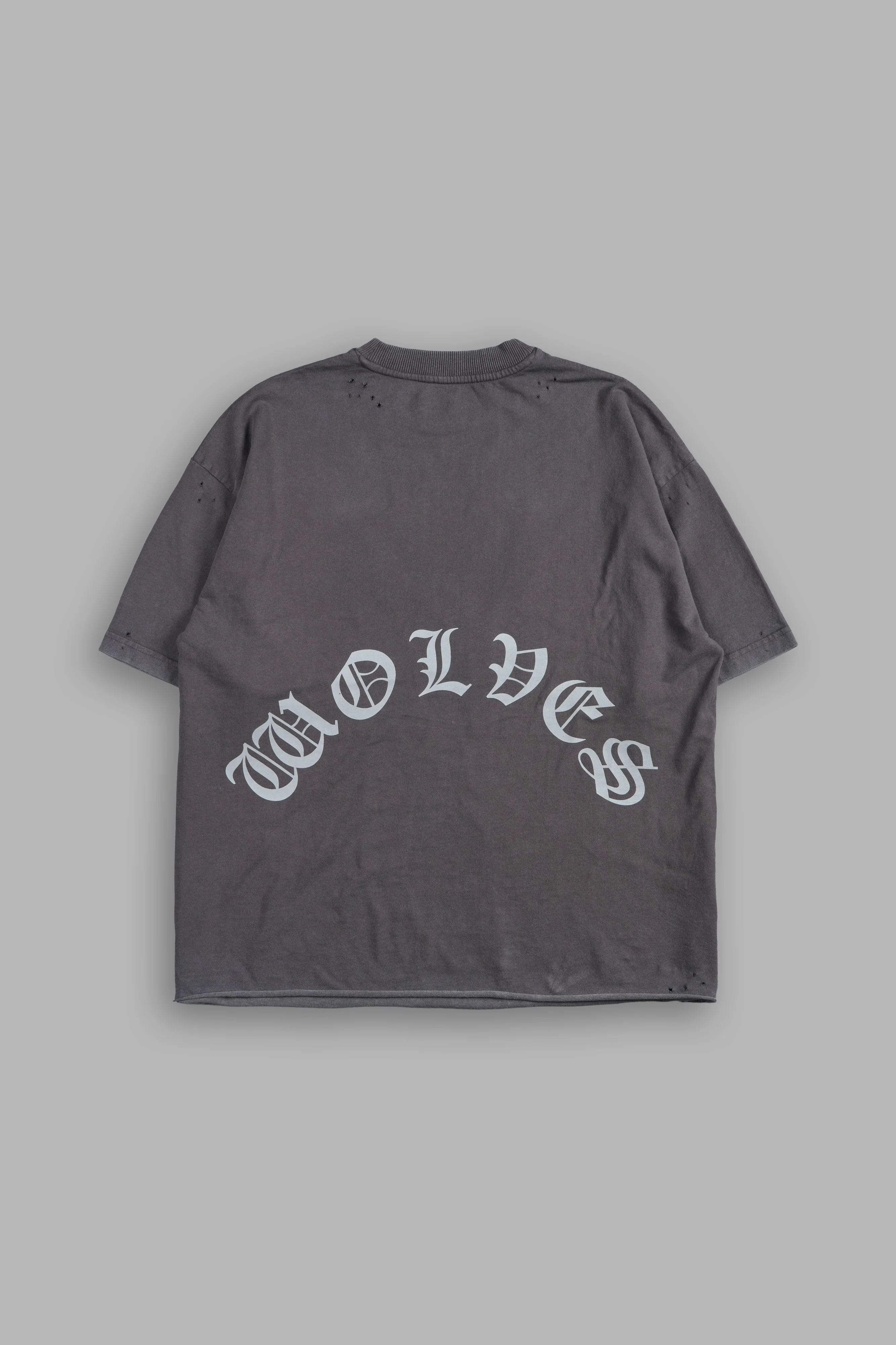 Dark Order Distressed Grunge Mid Length Raw Hem Tee V2 in Wolf Gray - Image 2