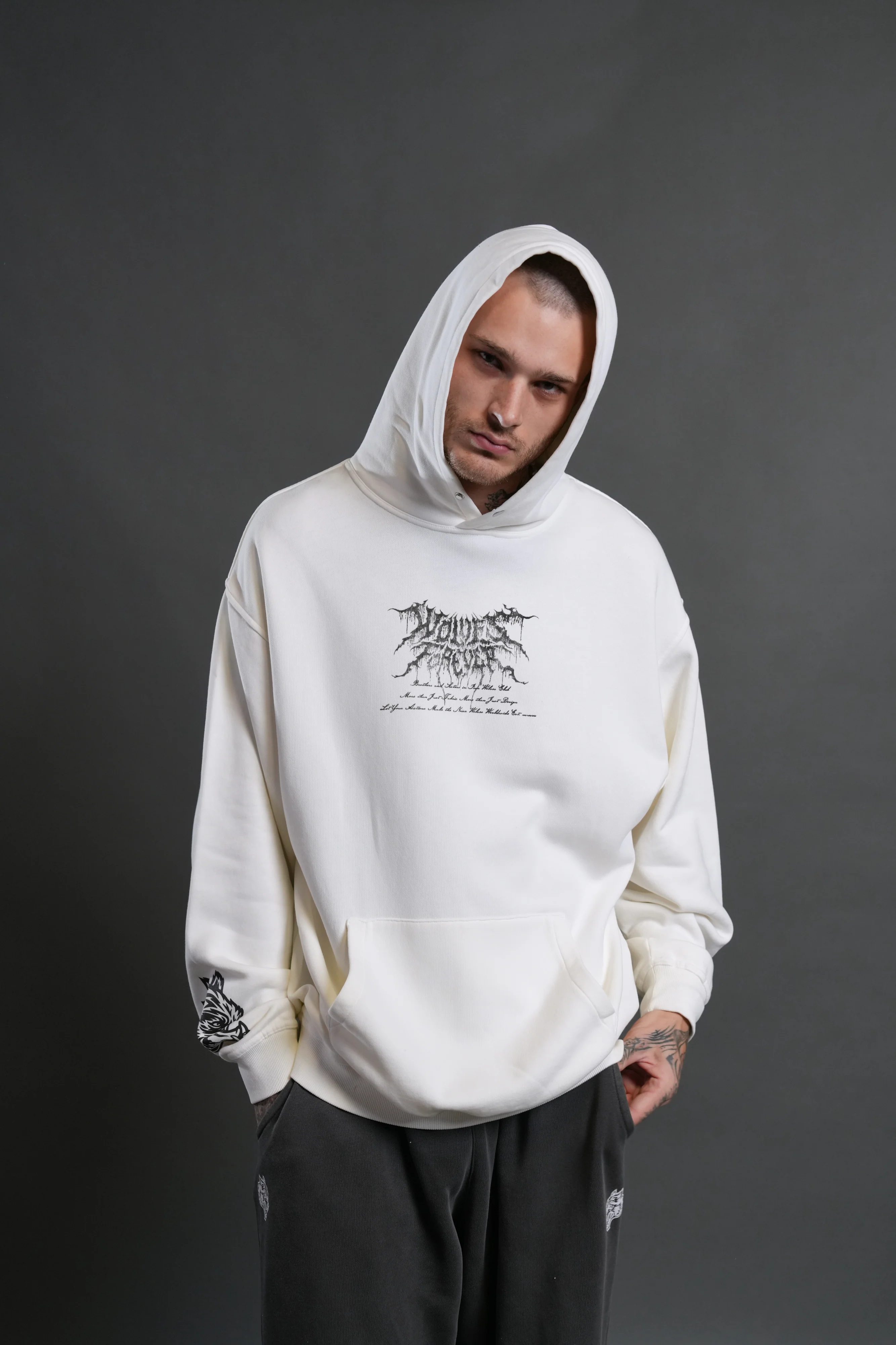 Demon Knight "Pierce" Hoodie in Cream - Image 2