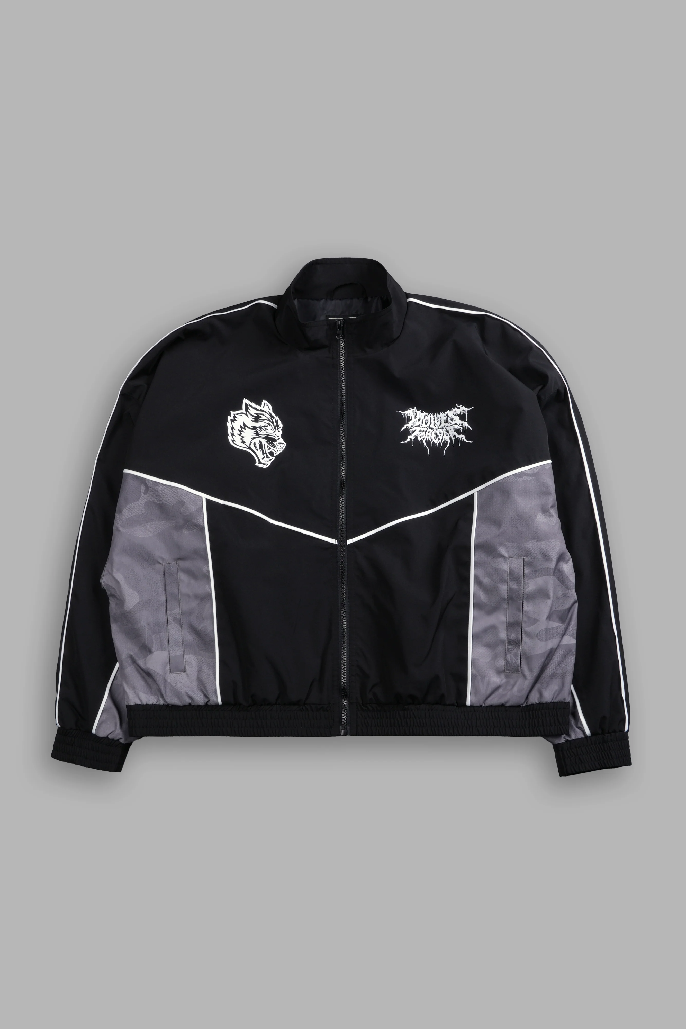 Drip Hesh Quinn Track Jacket in Black/Lush Vintage Woodland Camo