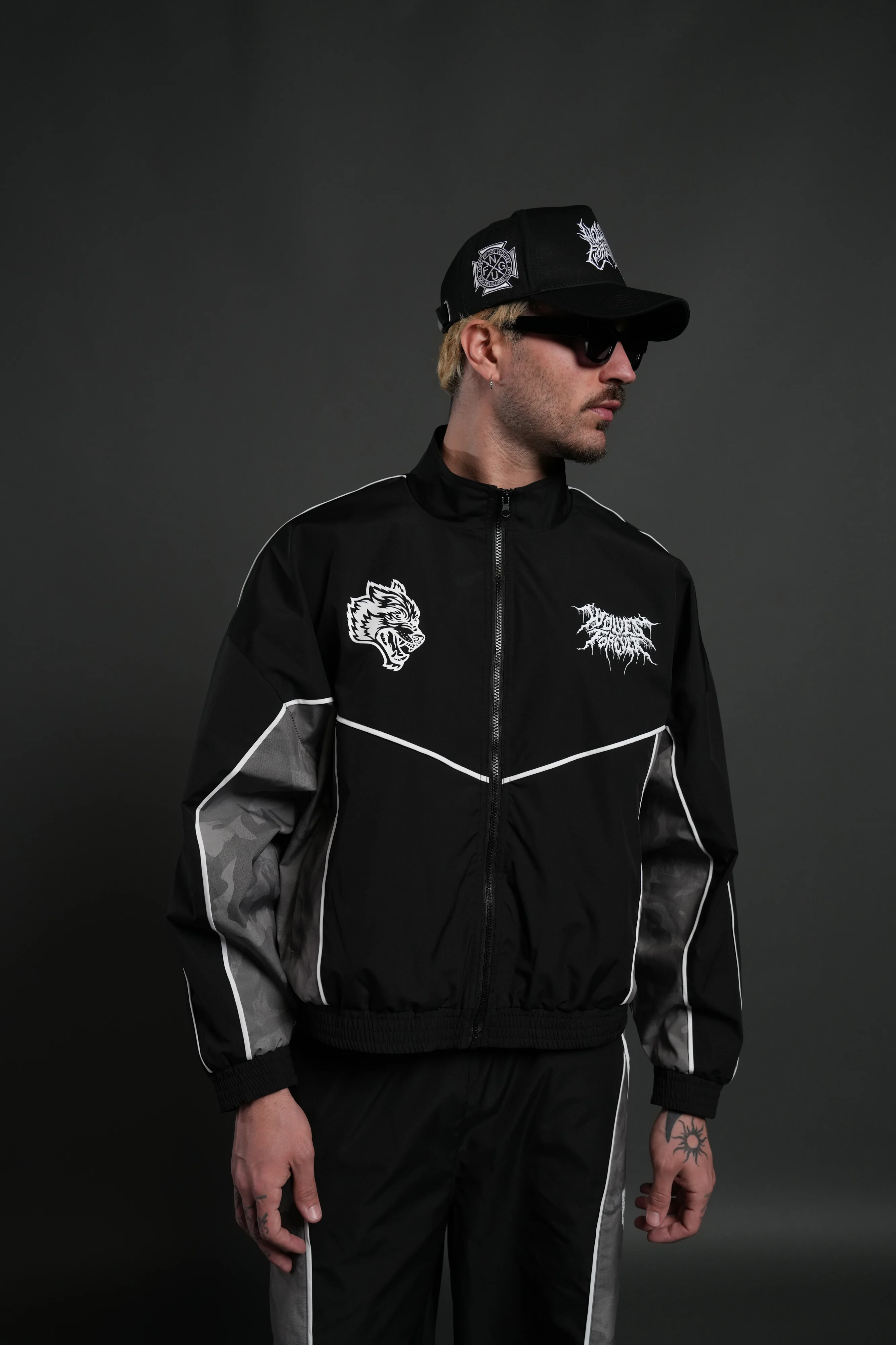 Drip Hesh Quinn Track Jacket in Black/Lush Vintage Woodland Camo - Image 2