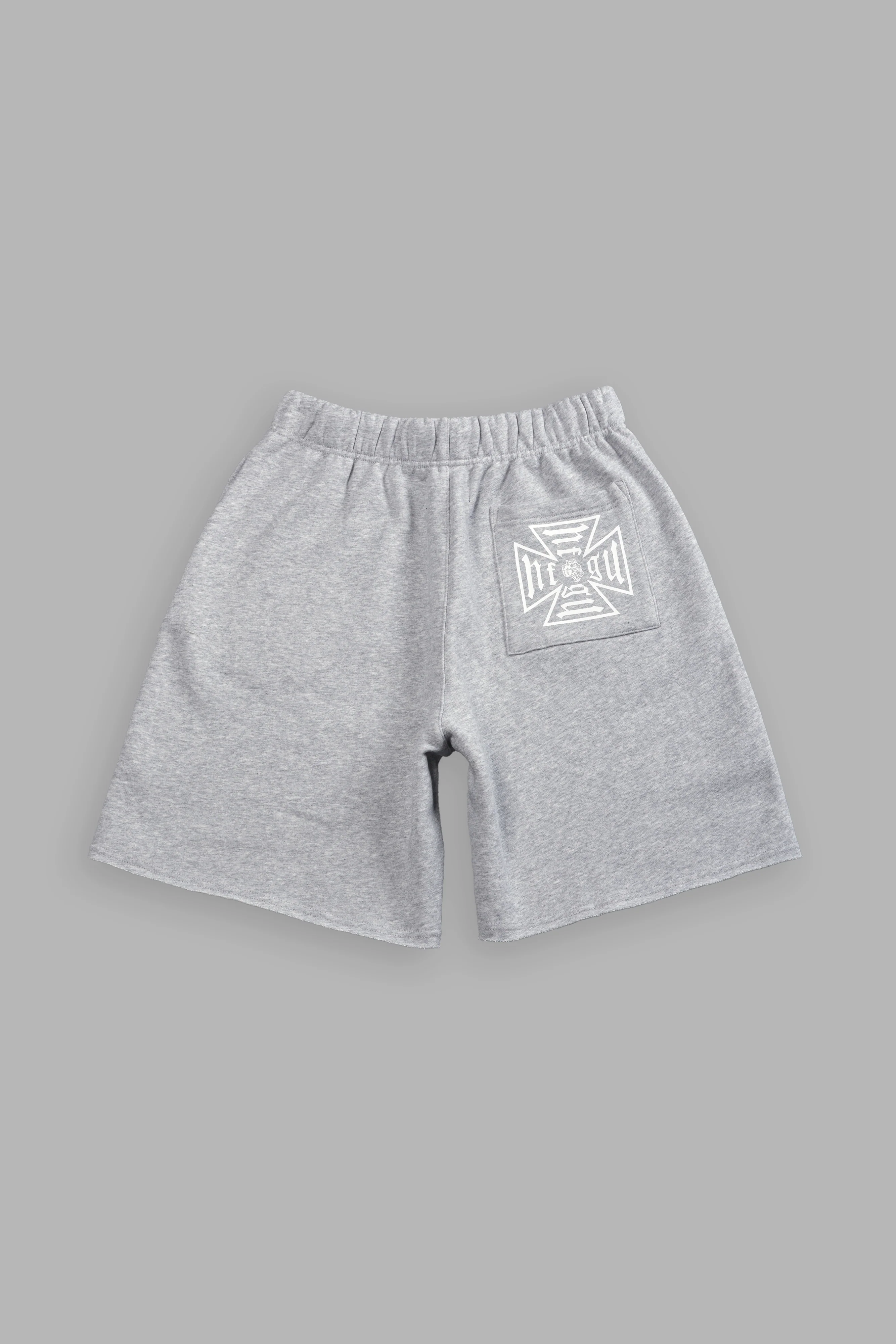 Dual Core Raw Hem Oversized Post Lounge Sweat Shorts in Light Athletic Gray - Image 3