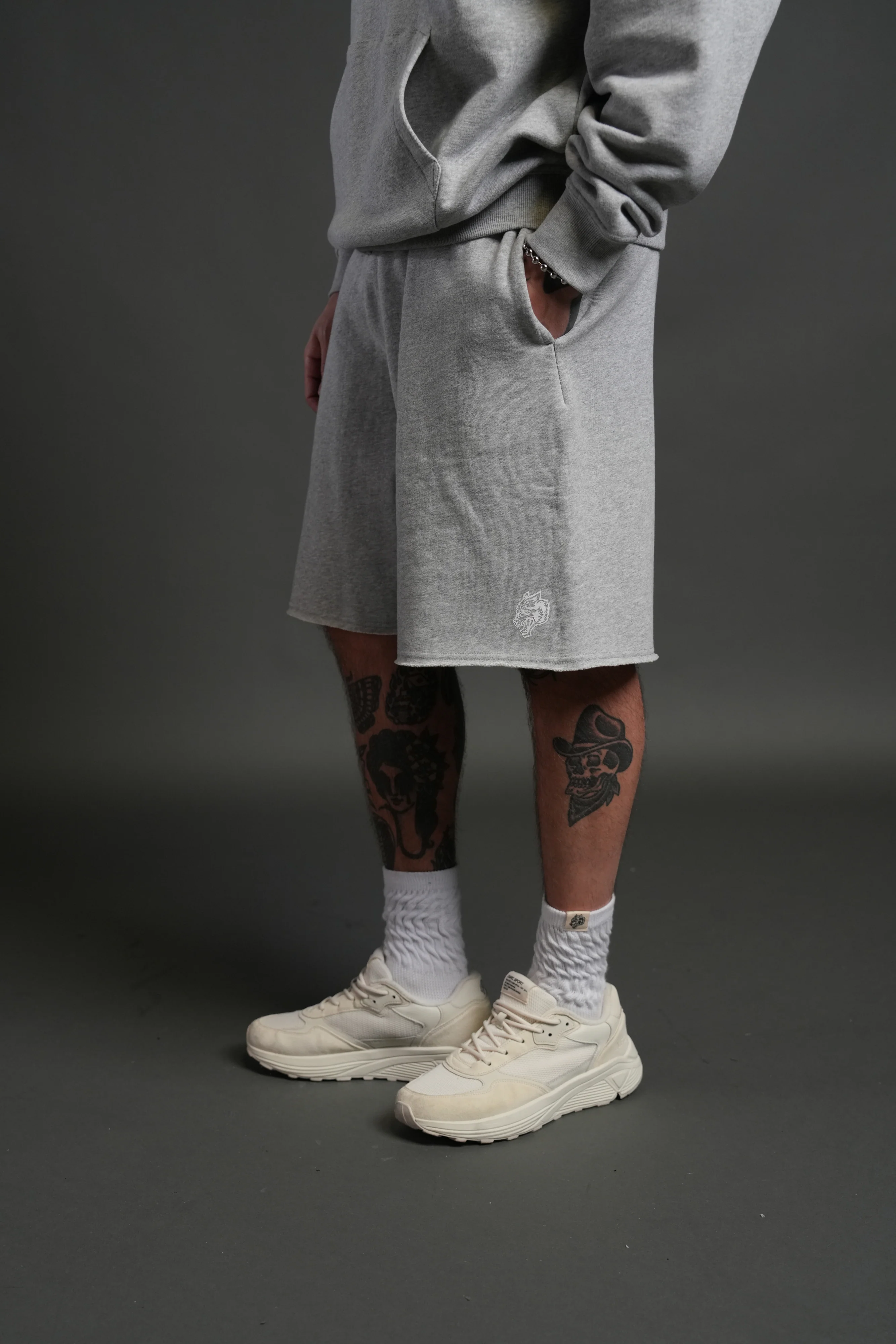 Dual Core Raw Hem Oversized Post Lounge Sweat Shorts in Light Athletic Gray - Image 4