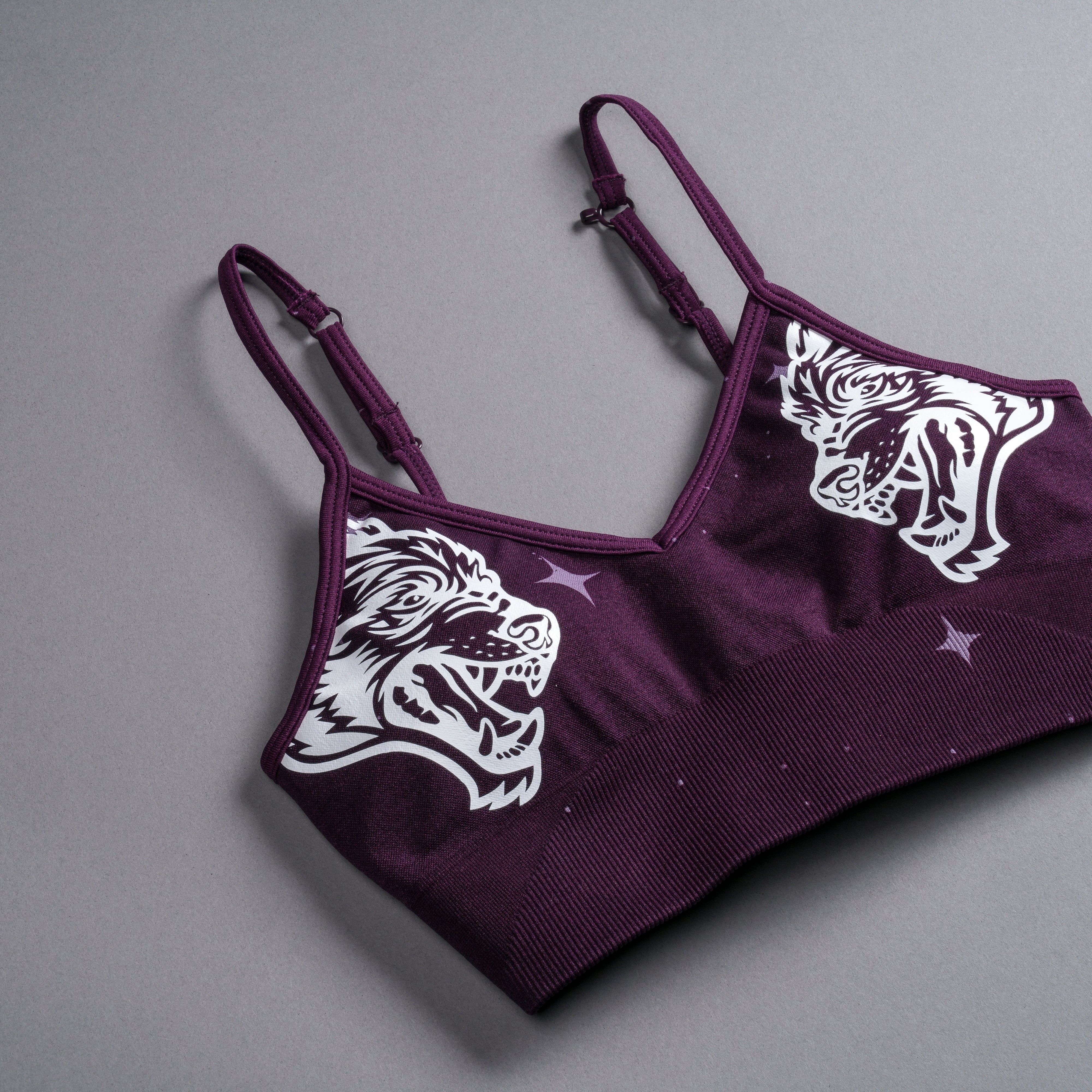 Dual Darc Script"Everson Seamless" Sports Bra in Plum Starry Night - Image 3
