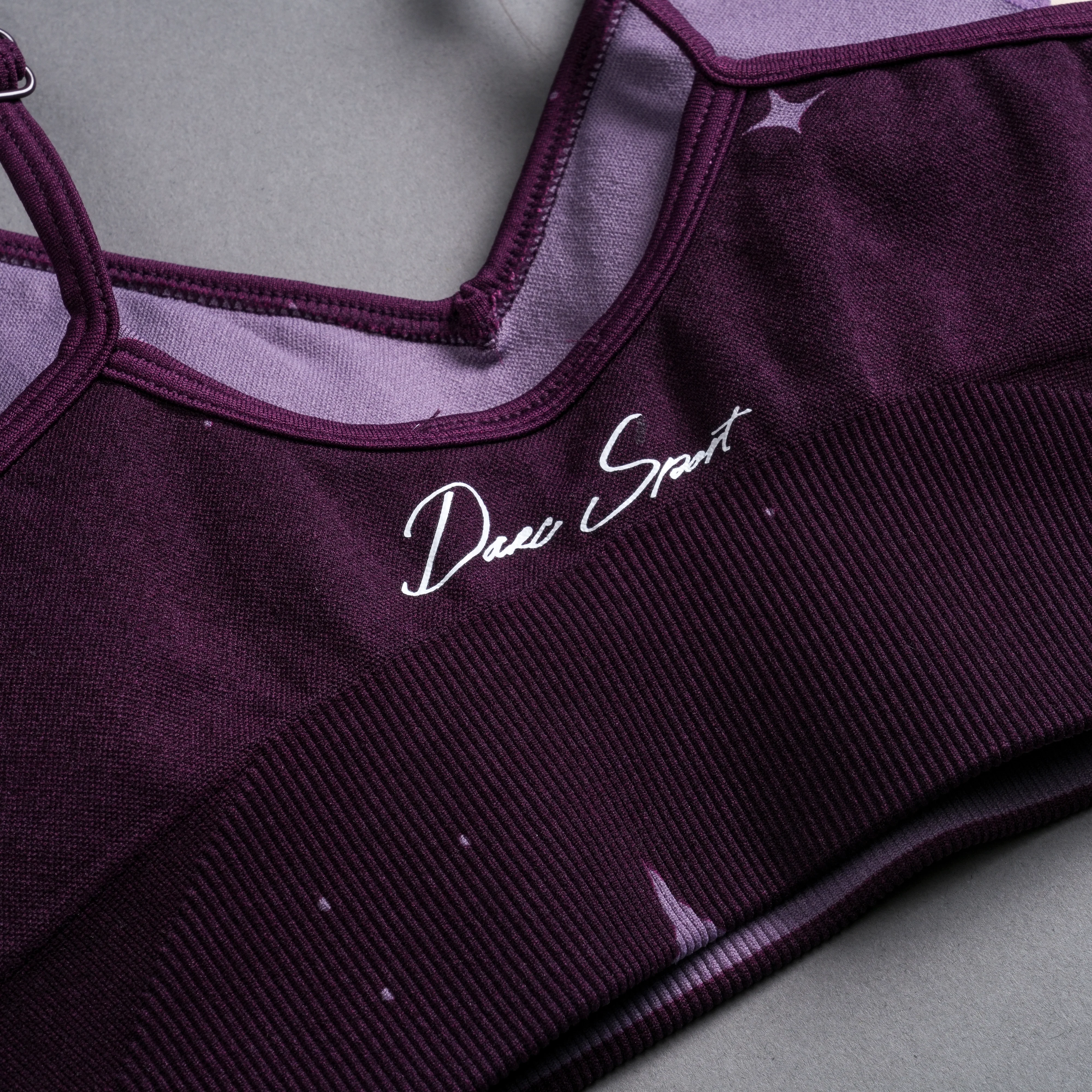Dual Darc Script"Everson Seamless" Sports Bra in Plum Starry Night - Image 4