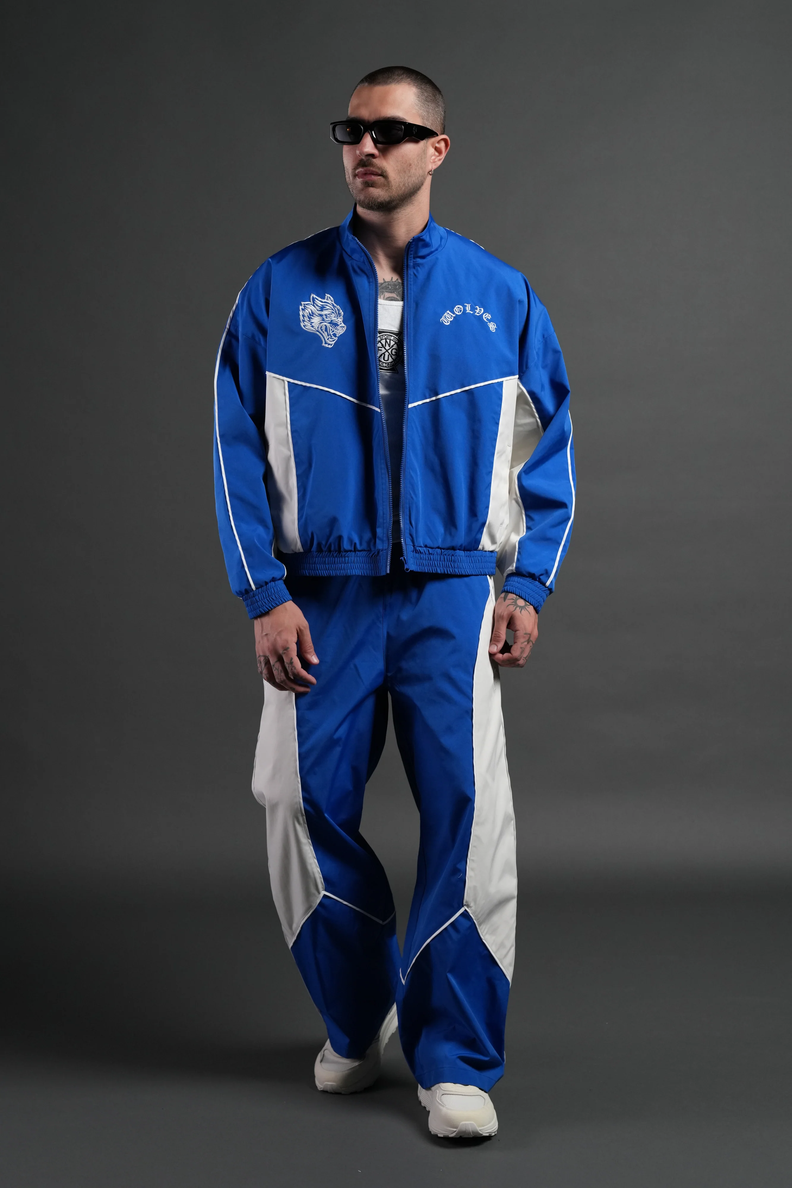 Dual Men's Quinn Track Pants in Darc Cobalt/Cream - Image 6