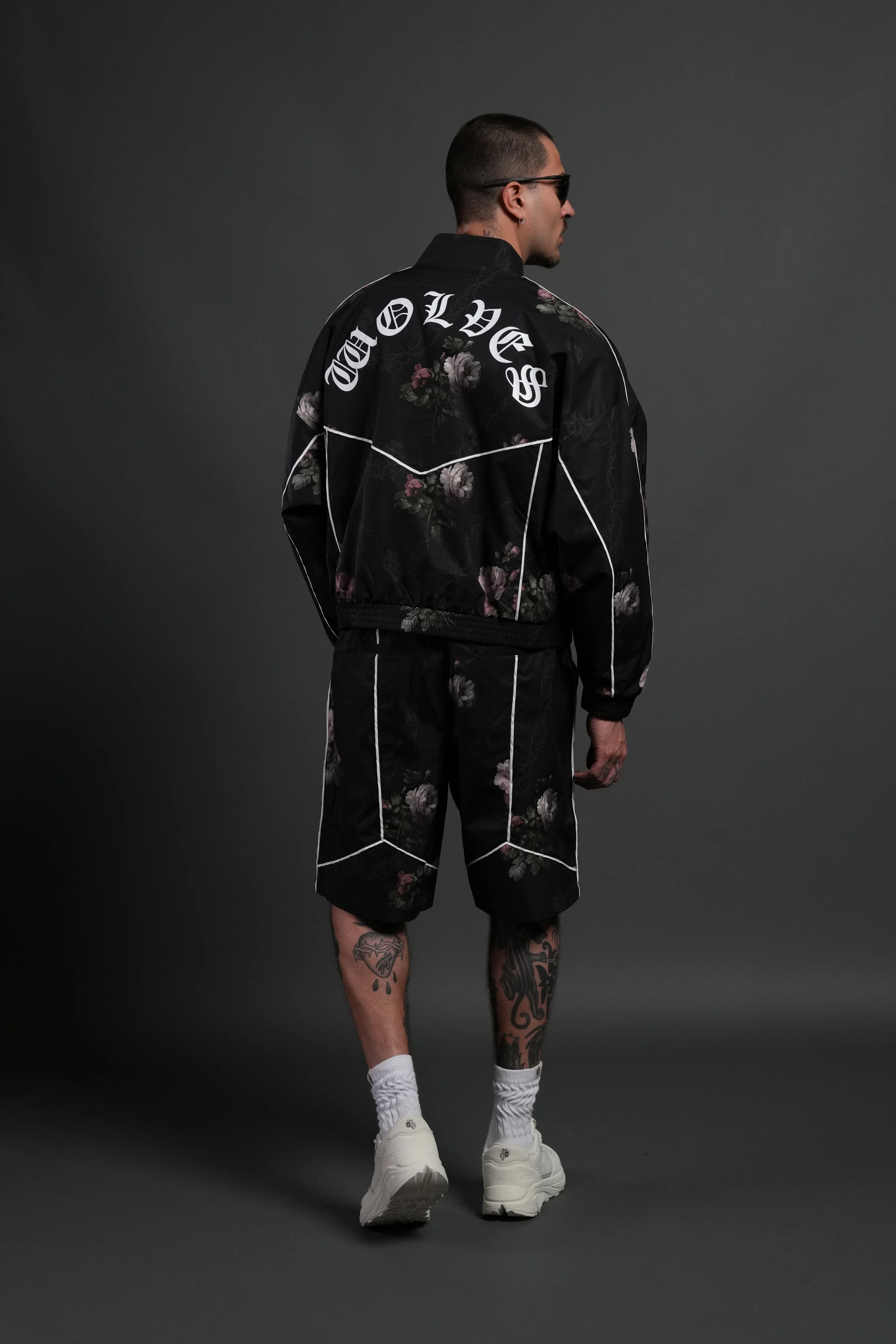 Dual Mens Quinn Track Shorts in Black Rose Thorn - Image 4