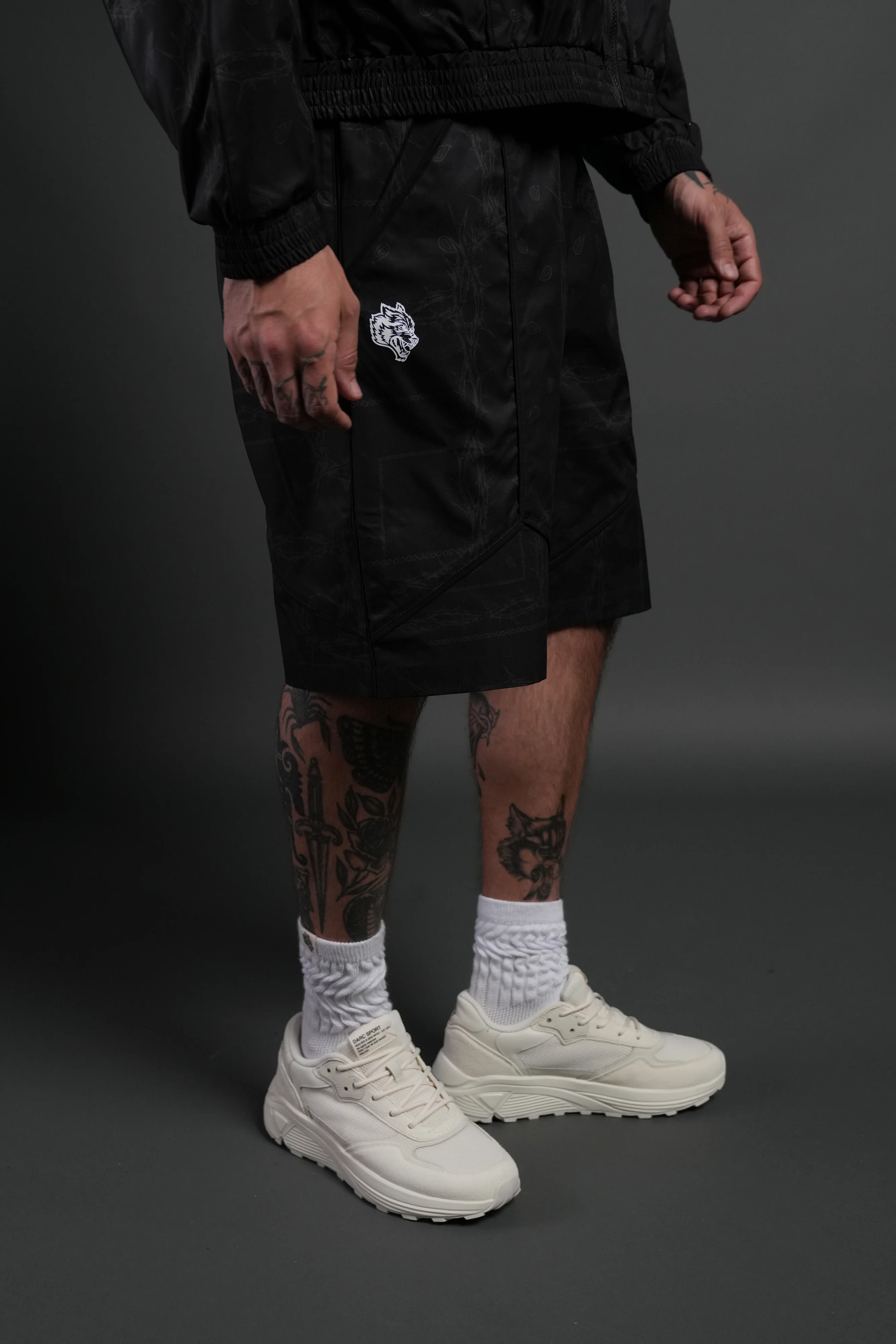 Dual Mens Quinn Track Shorts in Black Thorn Paisley - Image 5