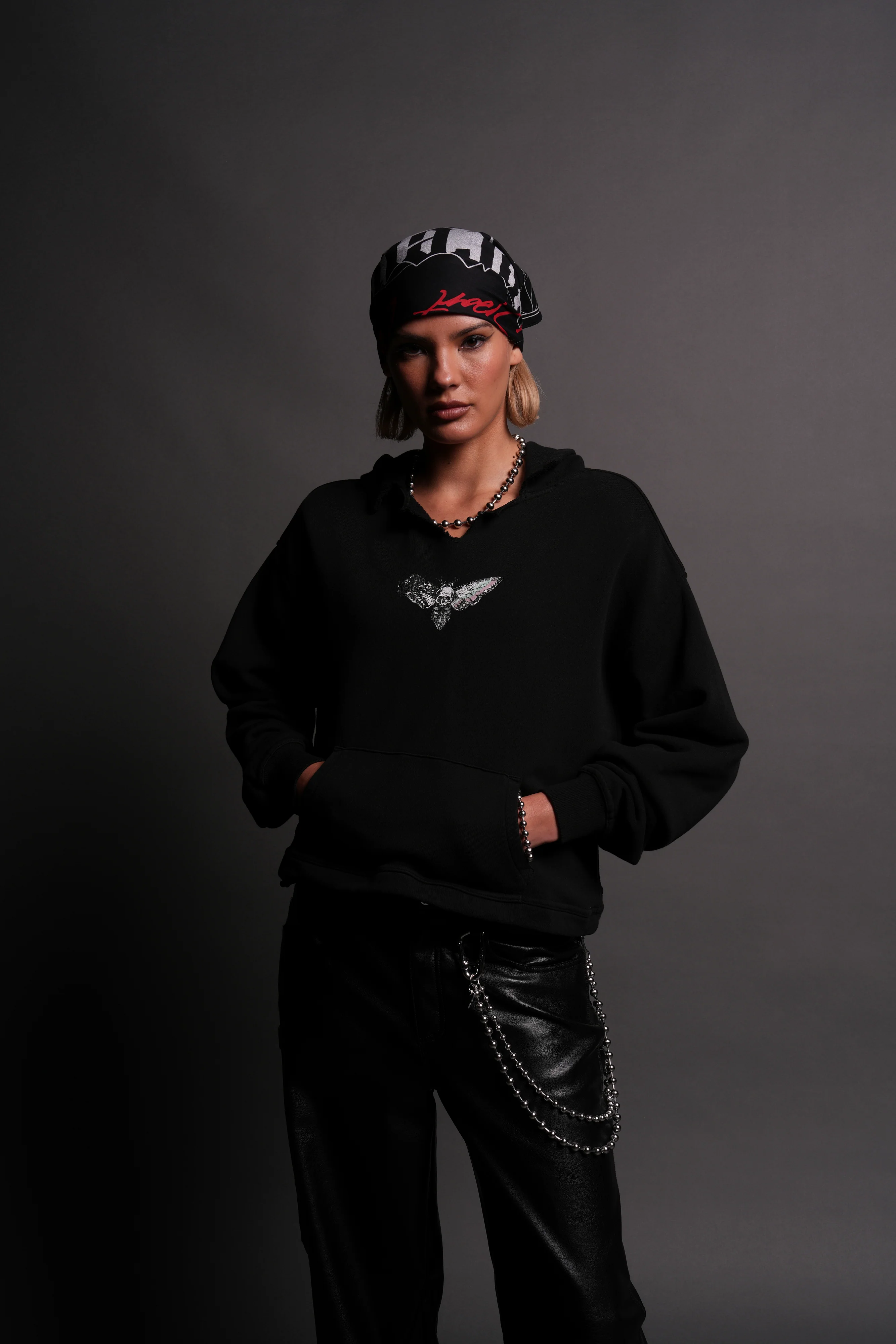 Everlasting Moth "Dempsey" (Cropped) Hoodie in Black