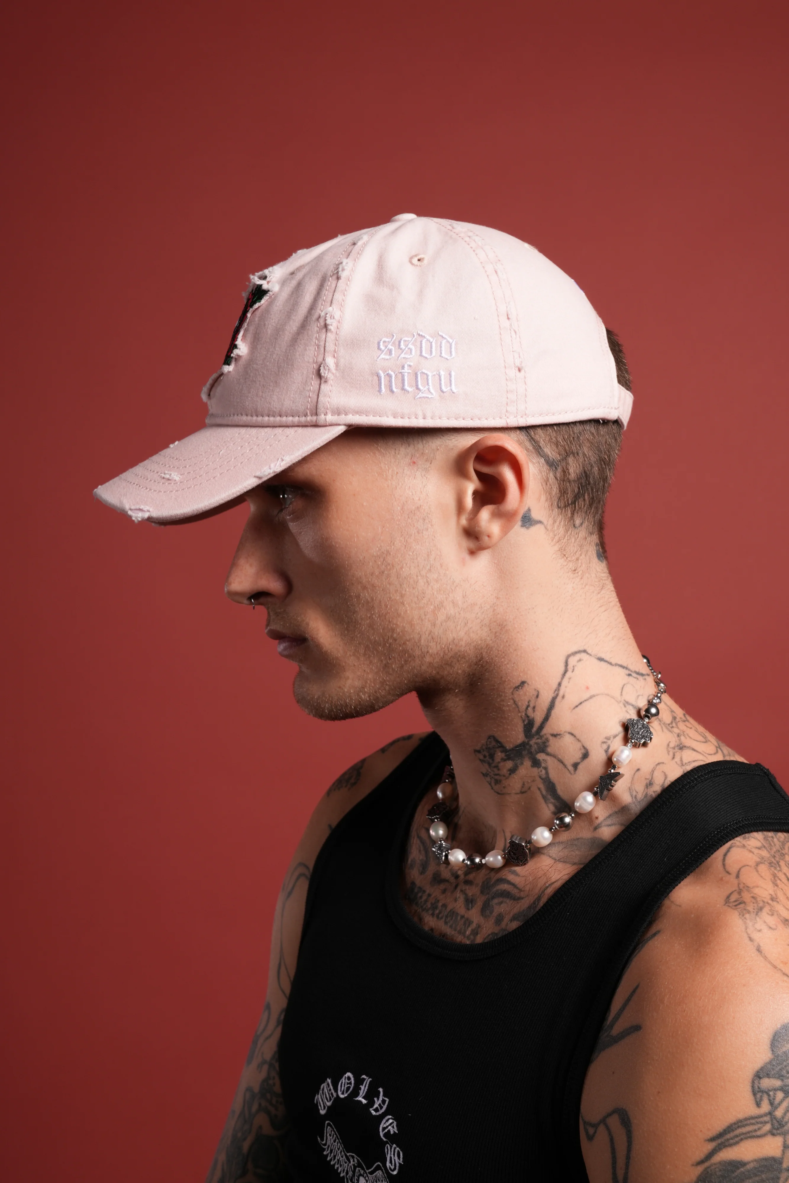 Eye of the Beholder Distressed Dad Hat in Washed Bubblegum - Image 6