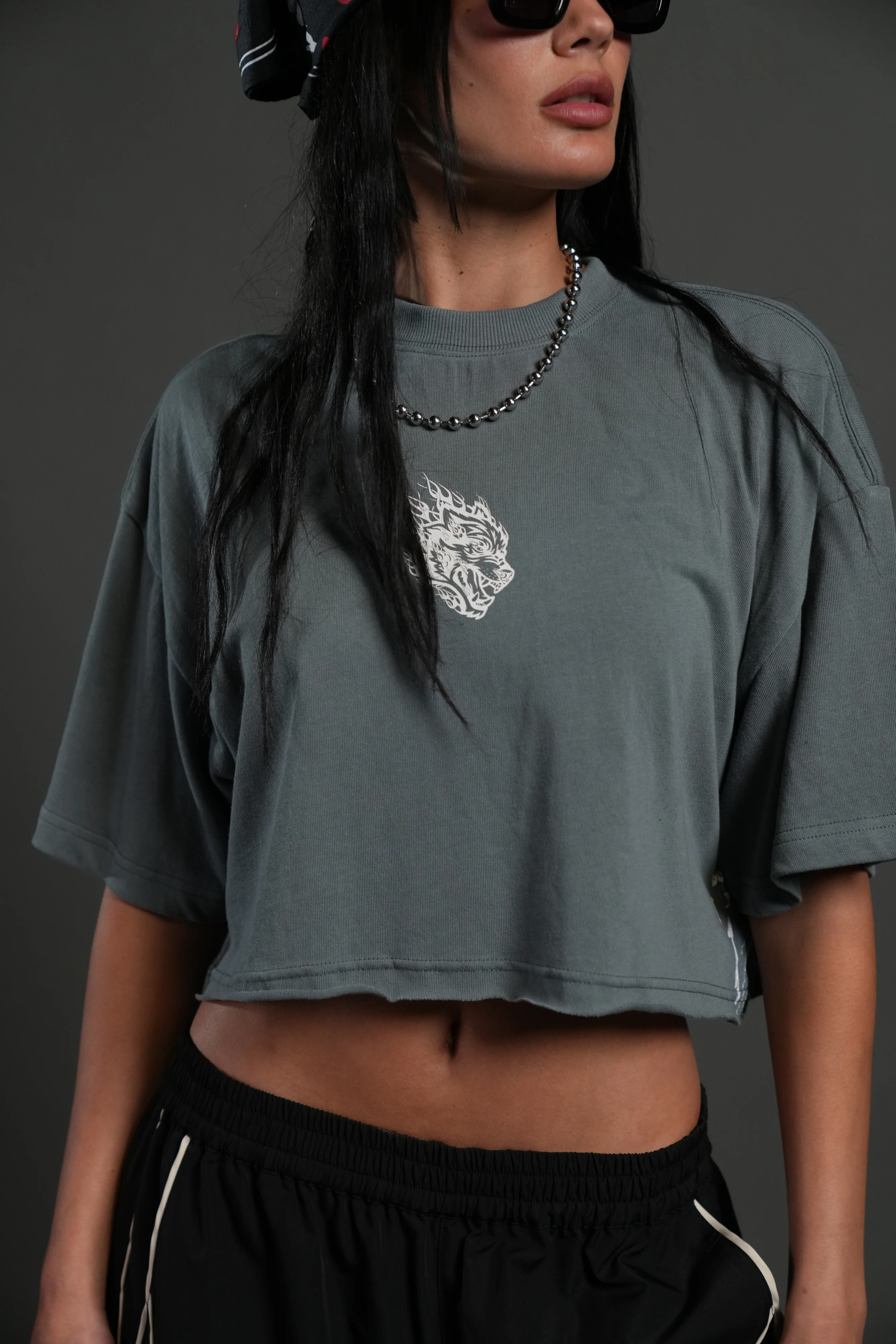Faded Paisley Premium Oversized Cropped Tee in Greek Stone - Image 4