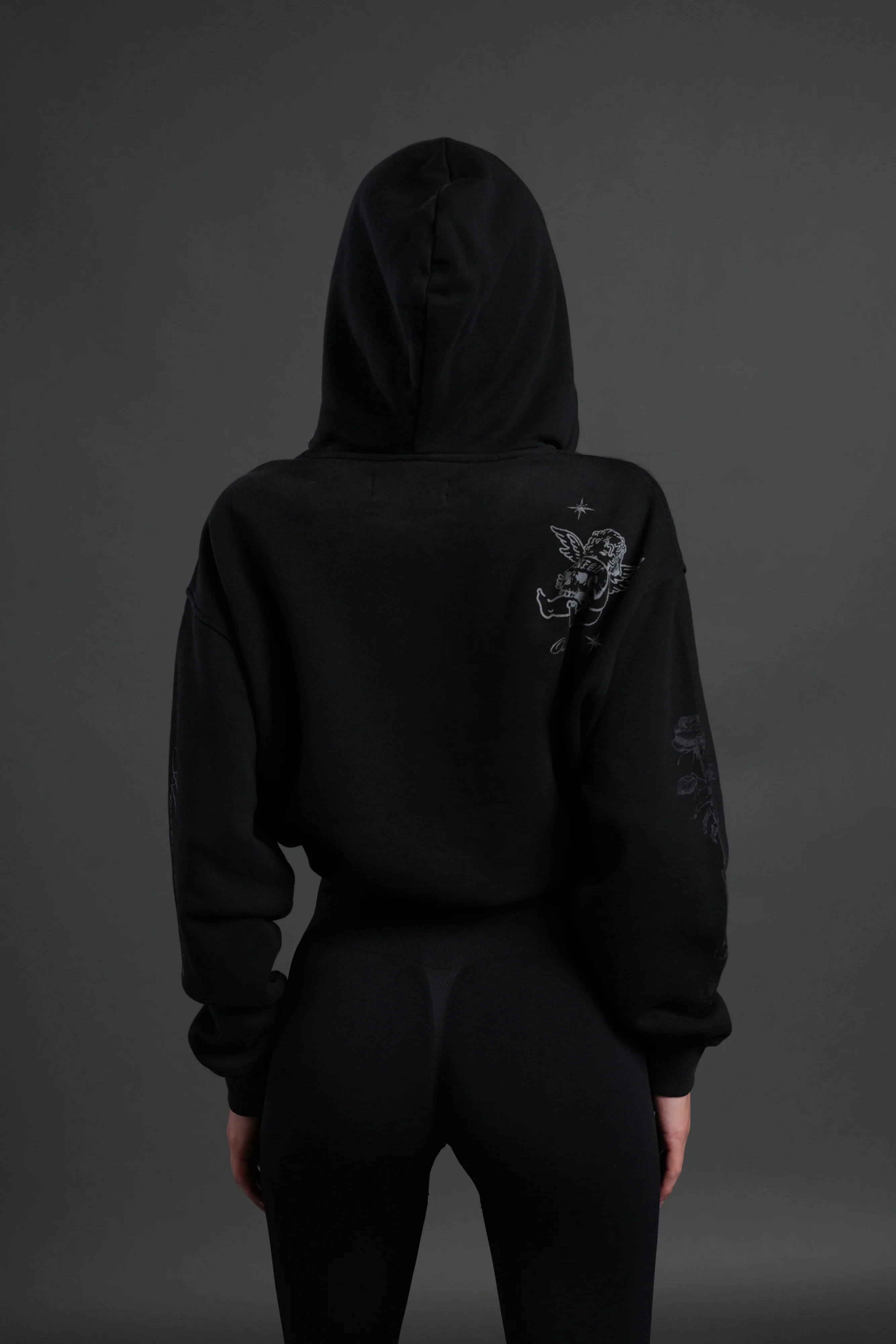 Fallen Cherub "Dempsey" Cropped Hoodie in Black Drift Wash - Image 2