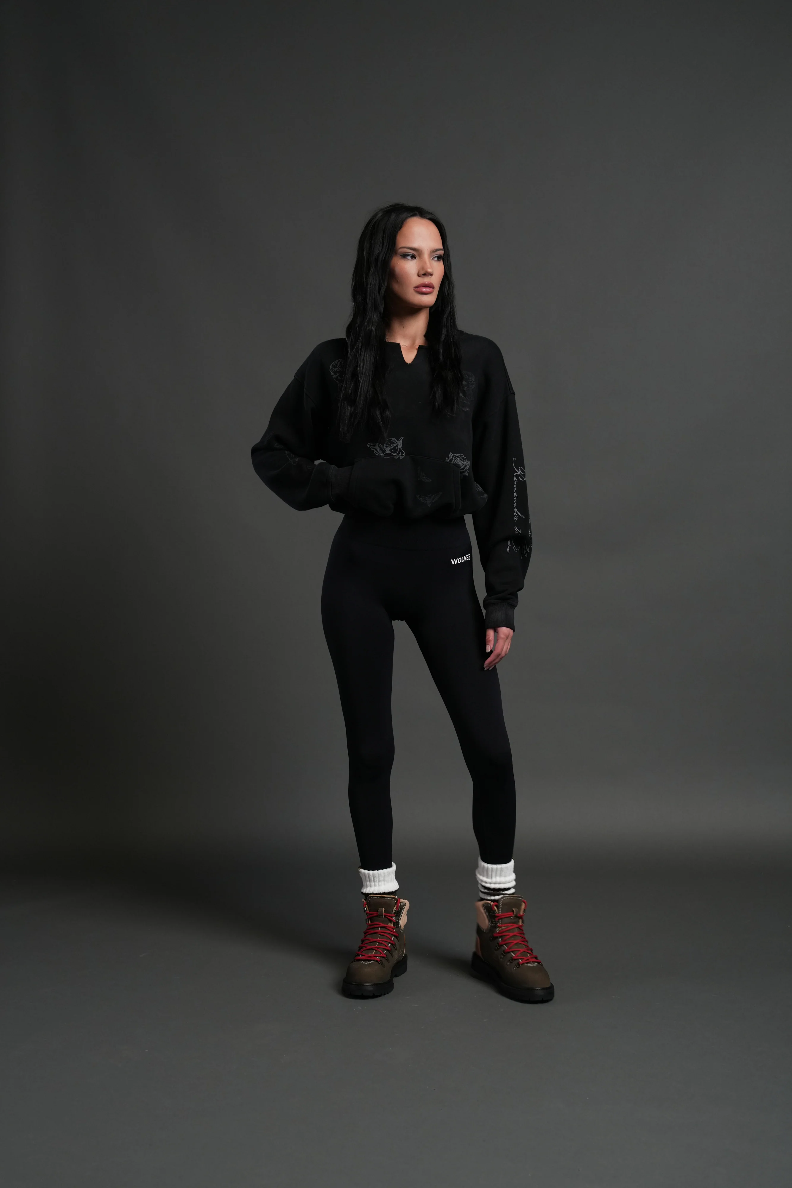 Fallen Cherub "Dempsey" Cropped Hoodie in Black Drift Wash - Image 3