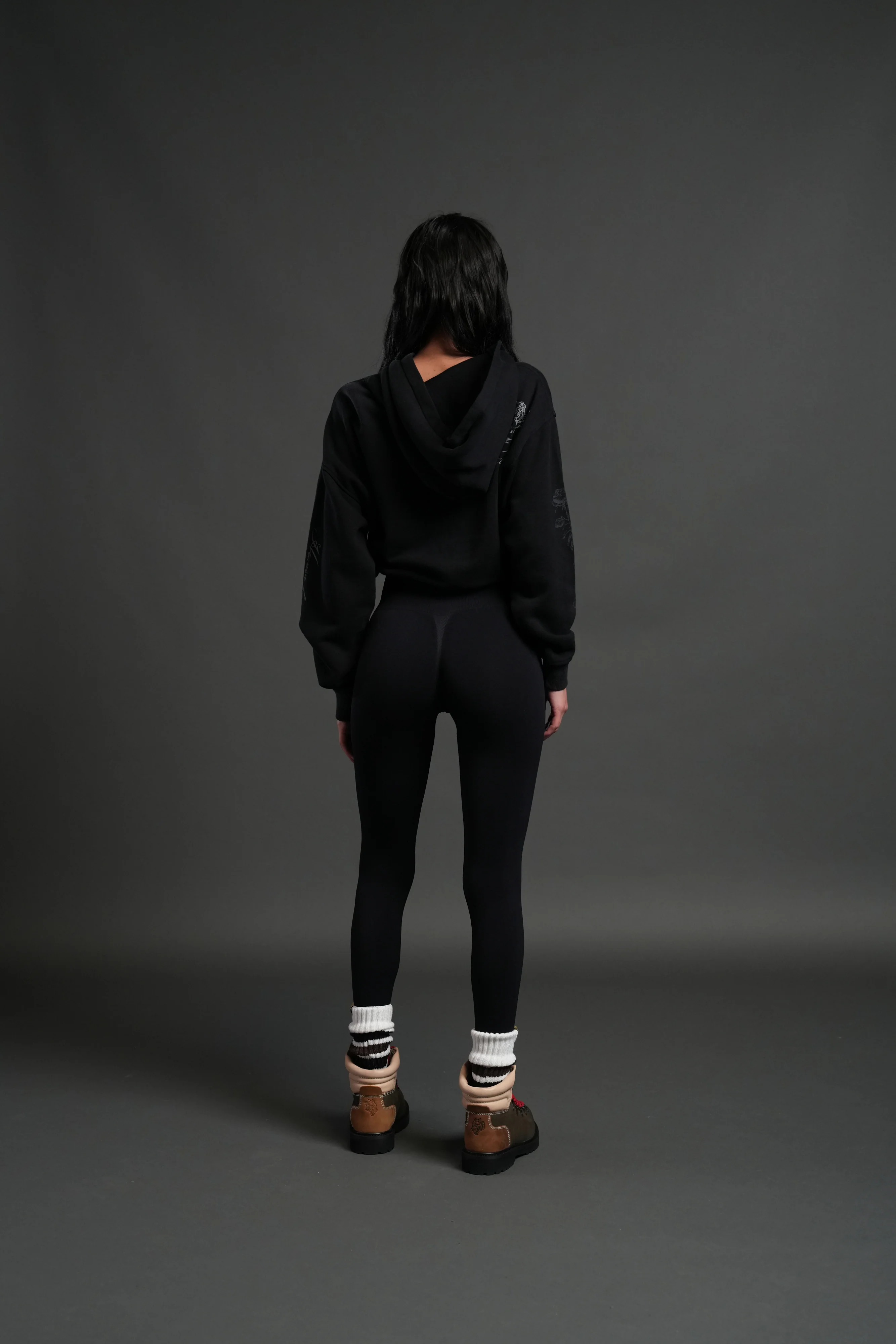 Fallen Cherub "Dempsey" Cropped Hoodie in Black Drift Wash - Image 4