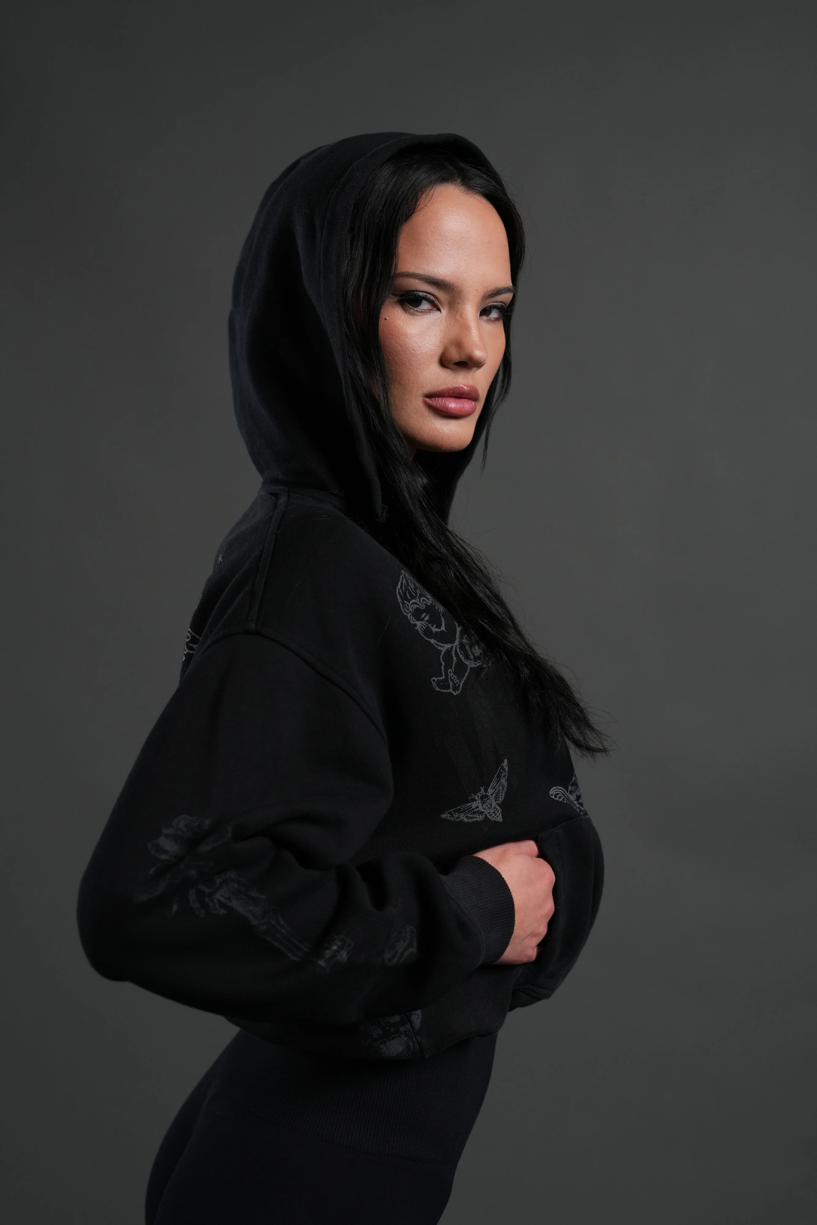 Fallen Cherub "Dempsey" Cropped Hoodie in Black Drift Wash - Image 7