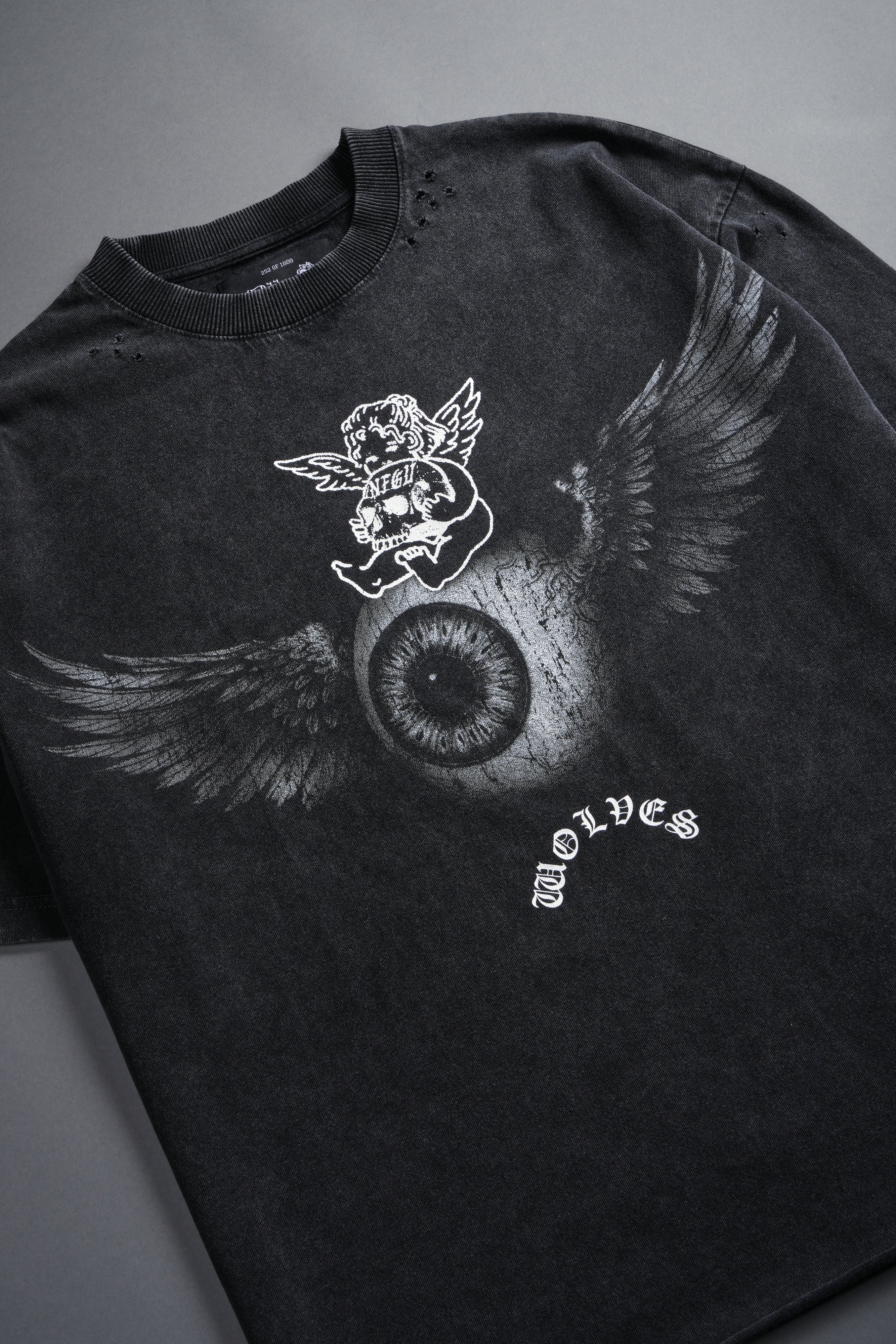 Flight Club Distressed Grunge Mid-Length Raw Hem Tee in Black - Image 8
