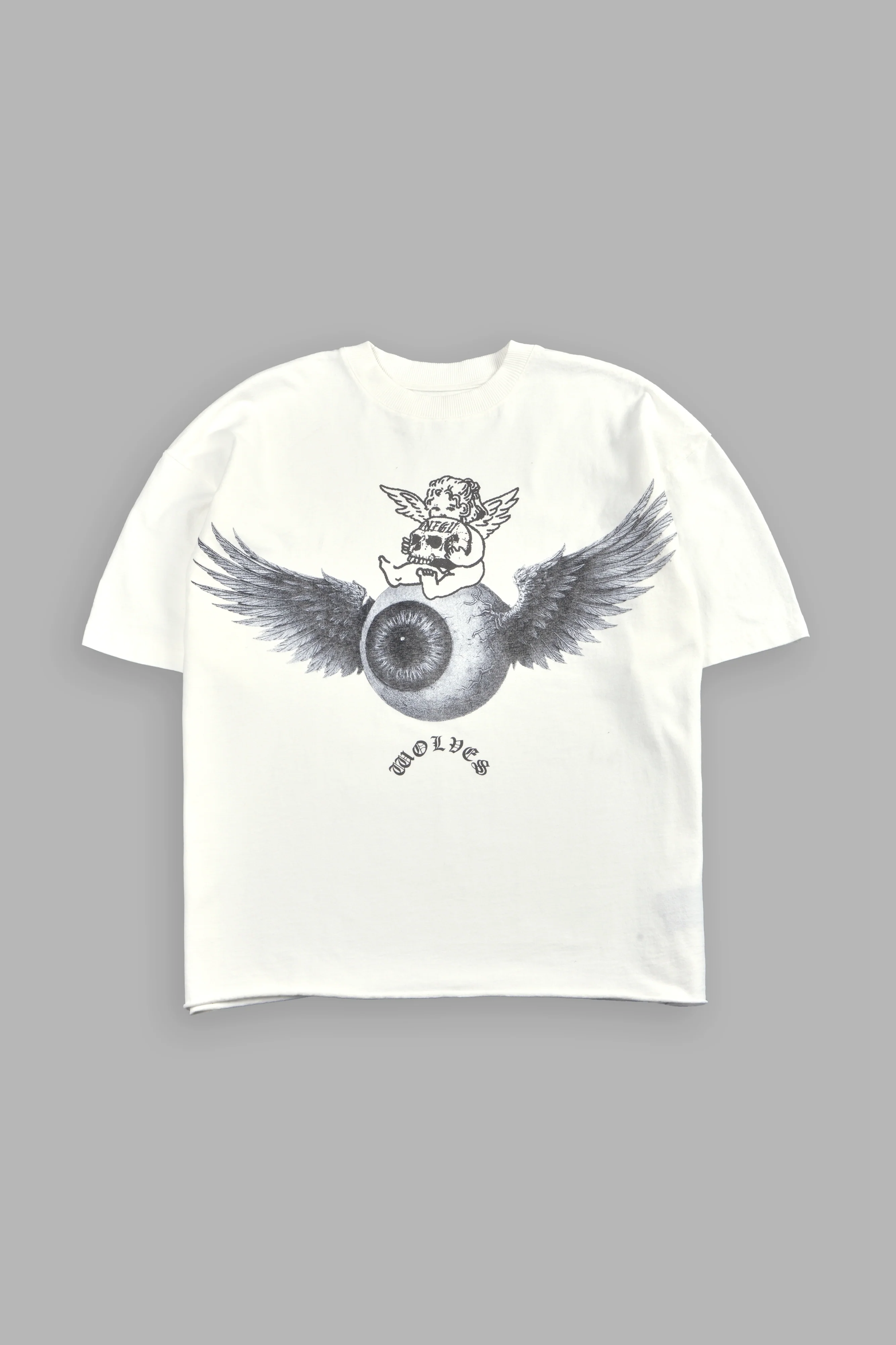 Flight Club V2 Grunge Mid Length Raw Hem Tee in Cream