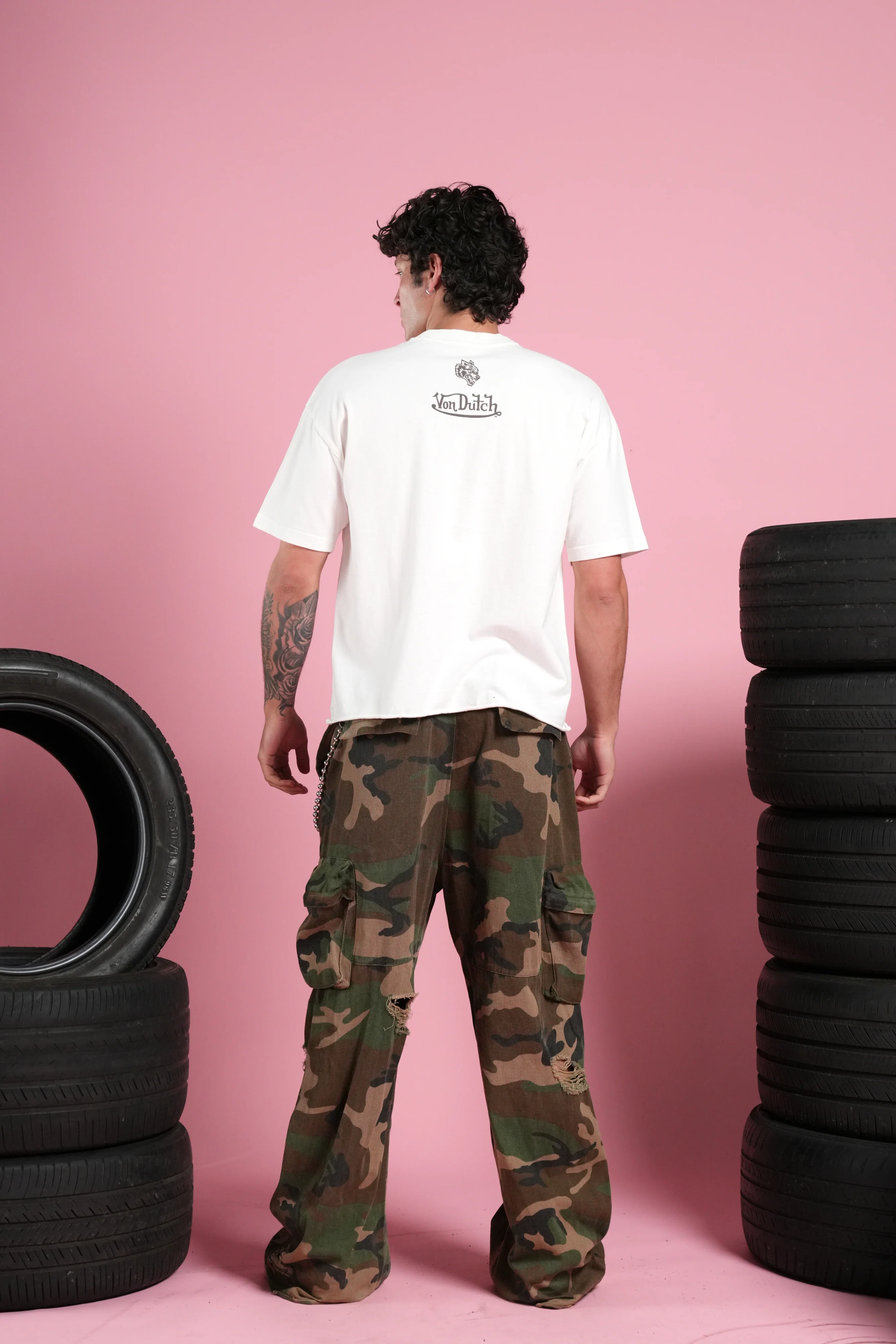 Flight Club V2 Grunge Mid Length Raw Hem Tee in Cream - Image 6